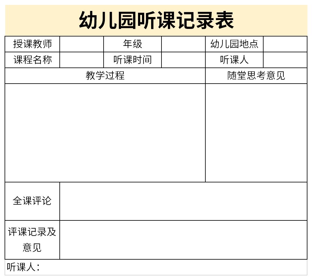 幼儿园听课记录表截图