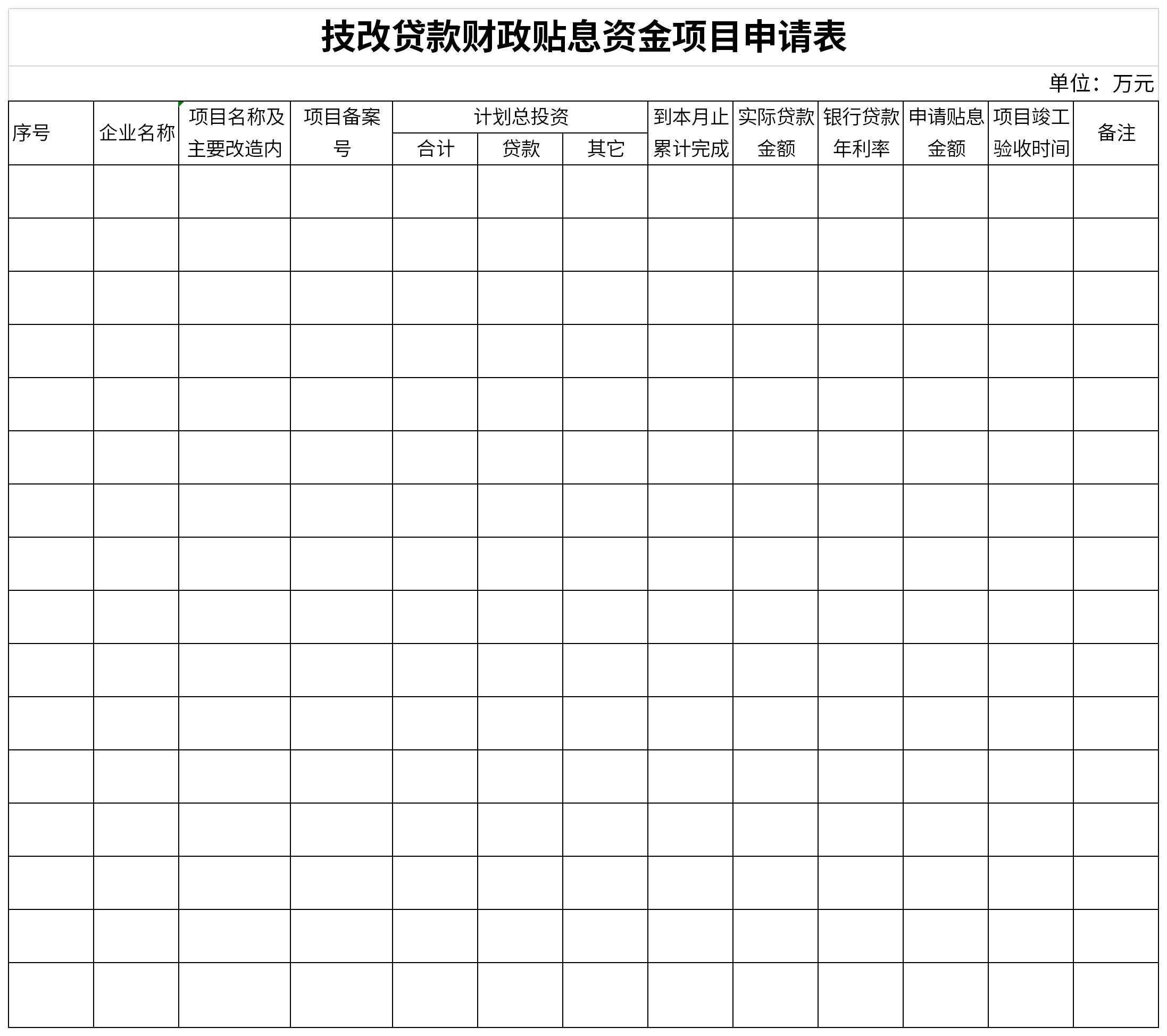 技改贷款财政贴息资金项目申请表截图