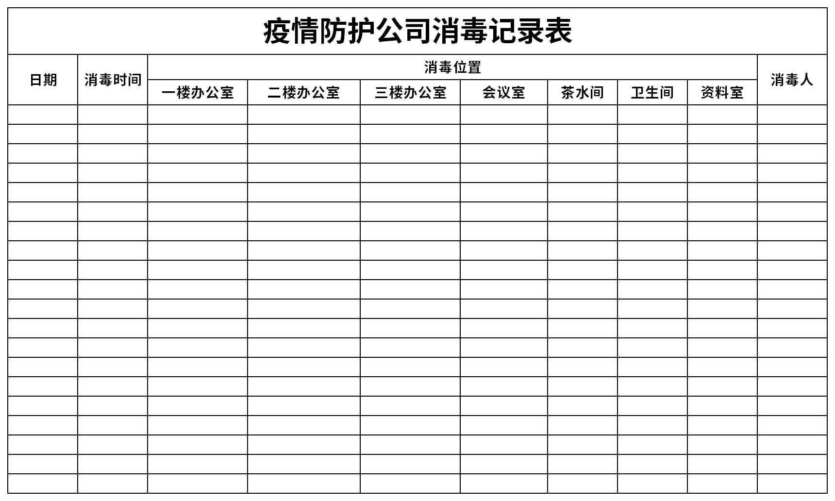 疫情防护公司消毒记录表截图