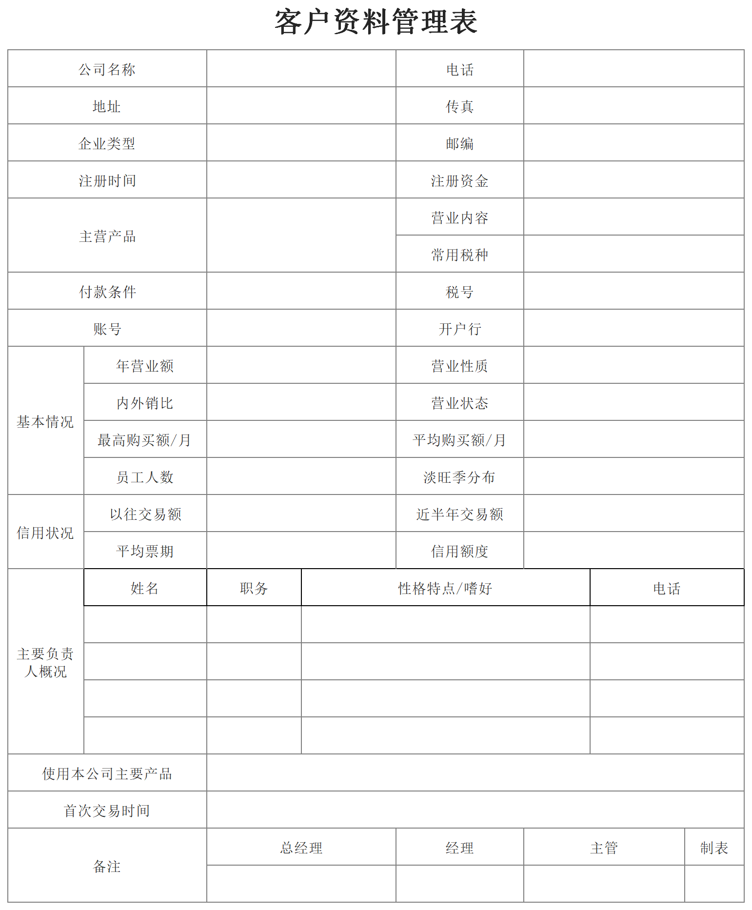 客户资料管理表截图