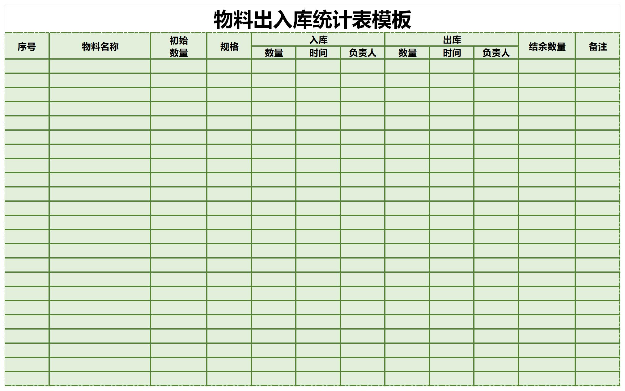 物料出入库统计表模板截图