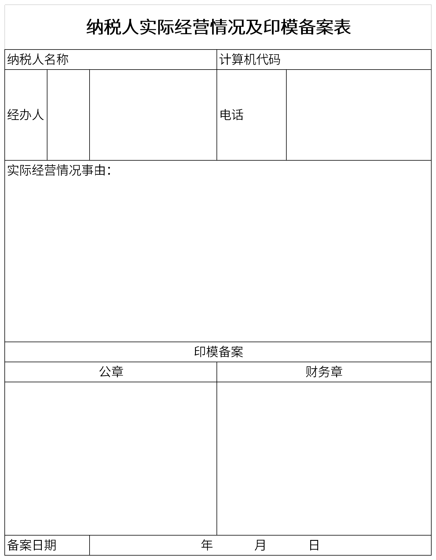 纳税人实际经营情况及印模备案表截图