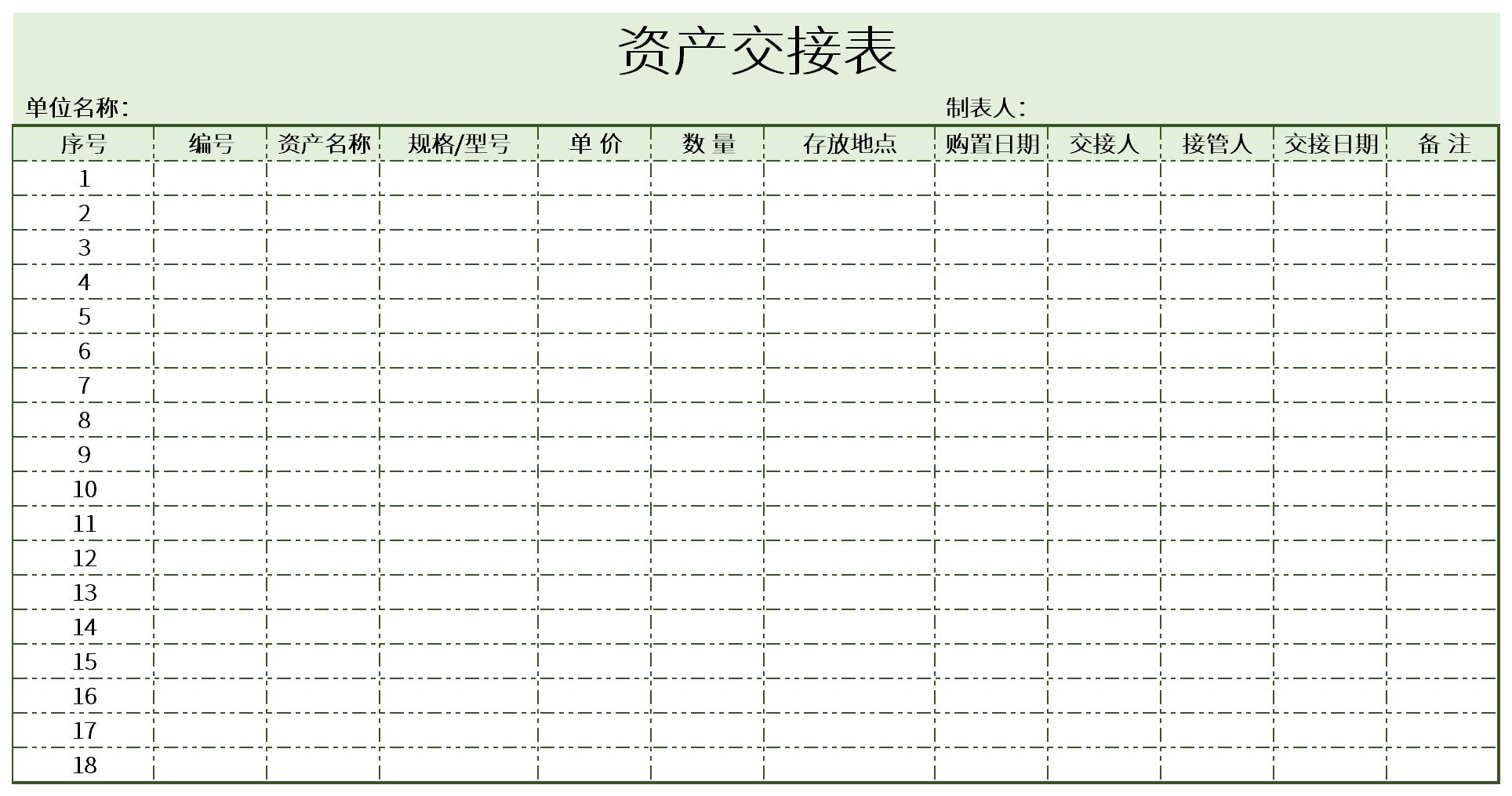 资产交接表截图