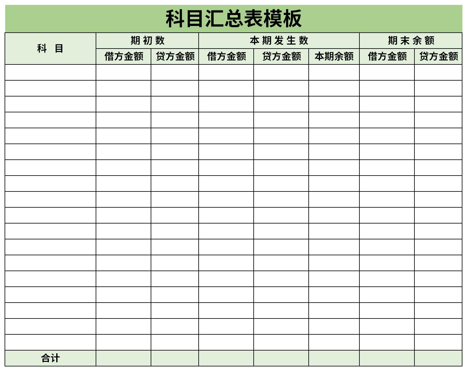 科目汇总表模板截图