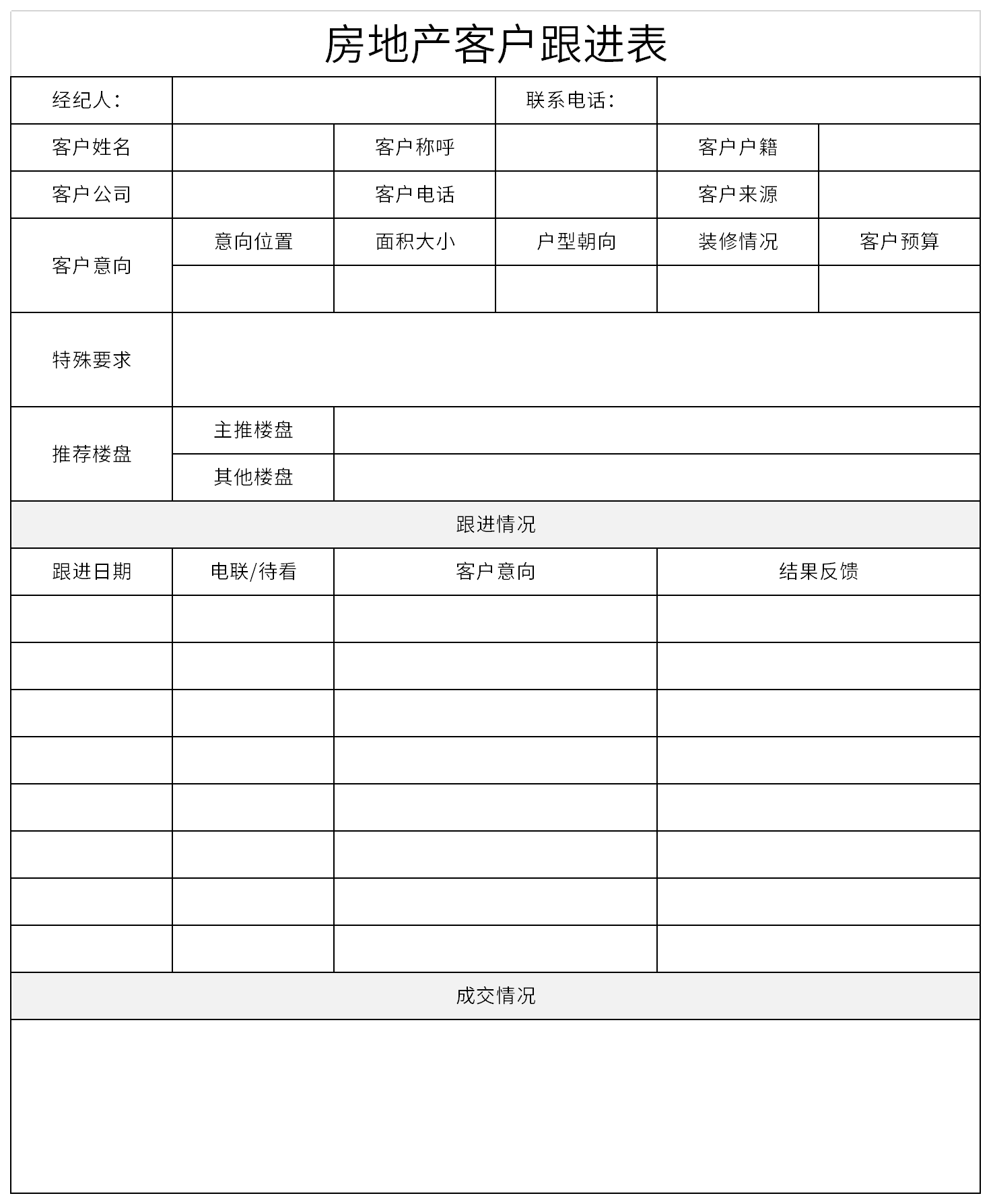 房地产客户跟进表截图