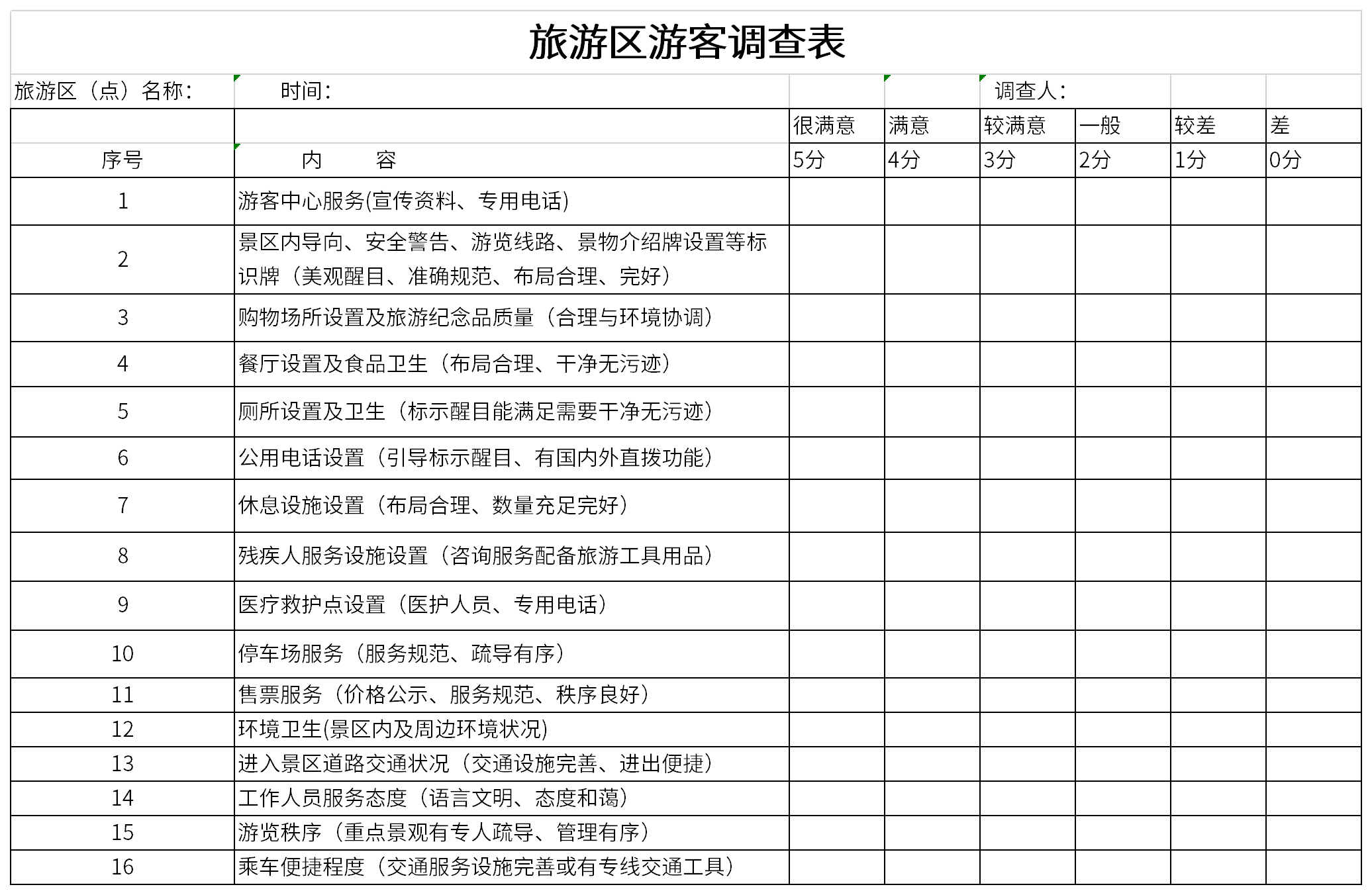 旅游区游客调查表截图