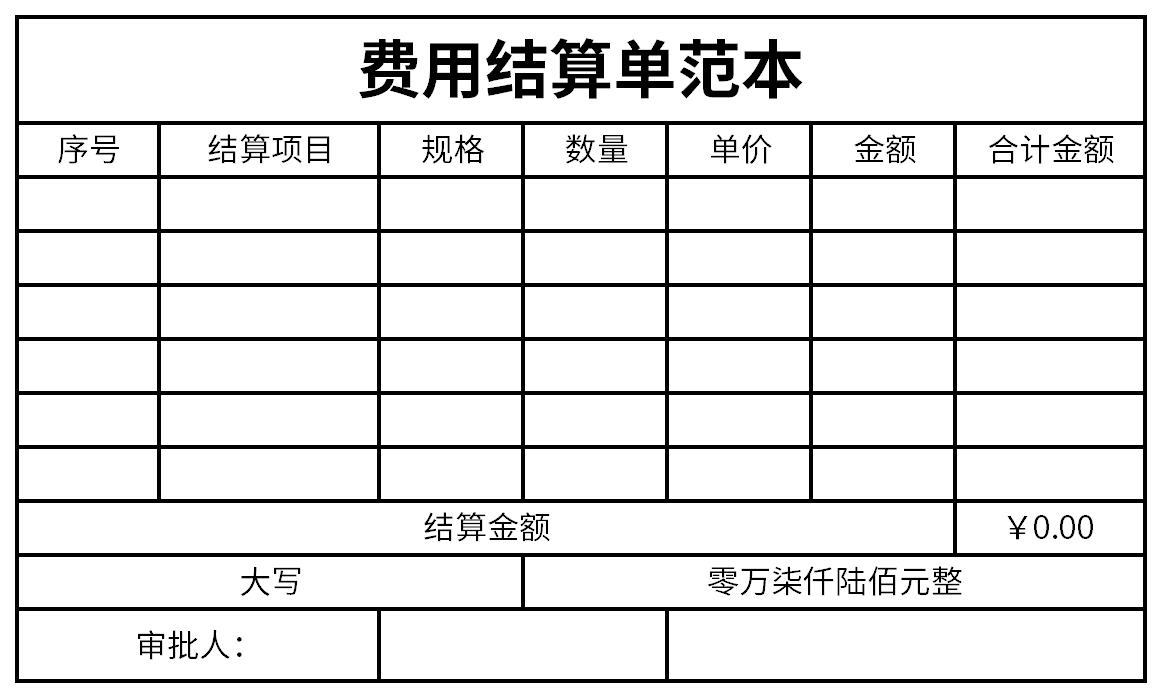 费用结算单范本模板截图