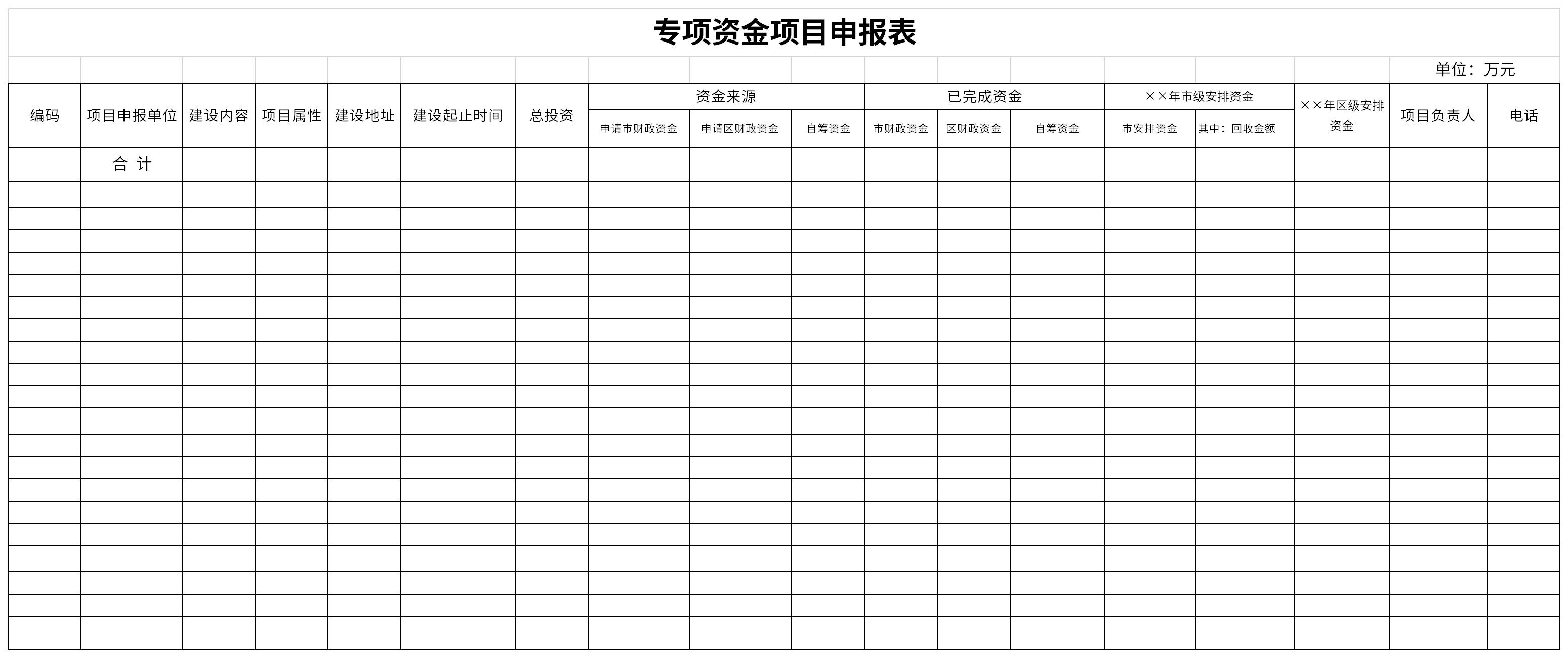 专项资金项目申报表截图