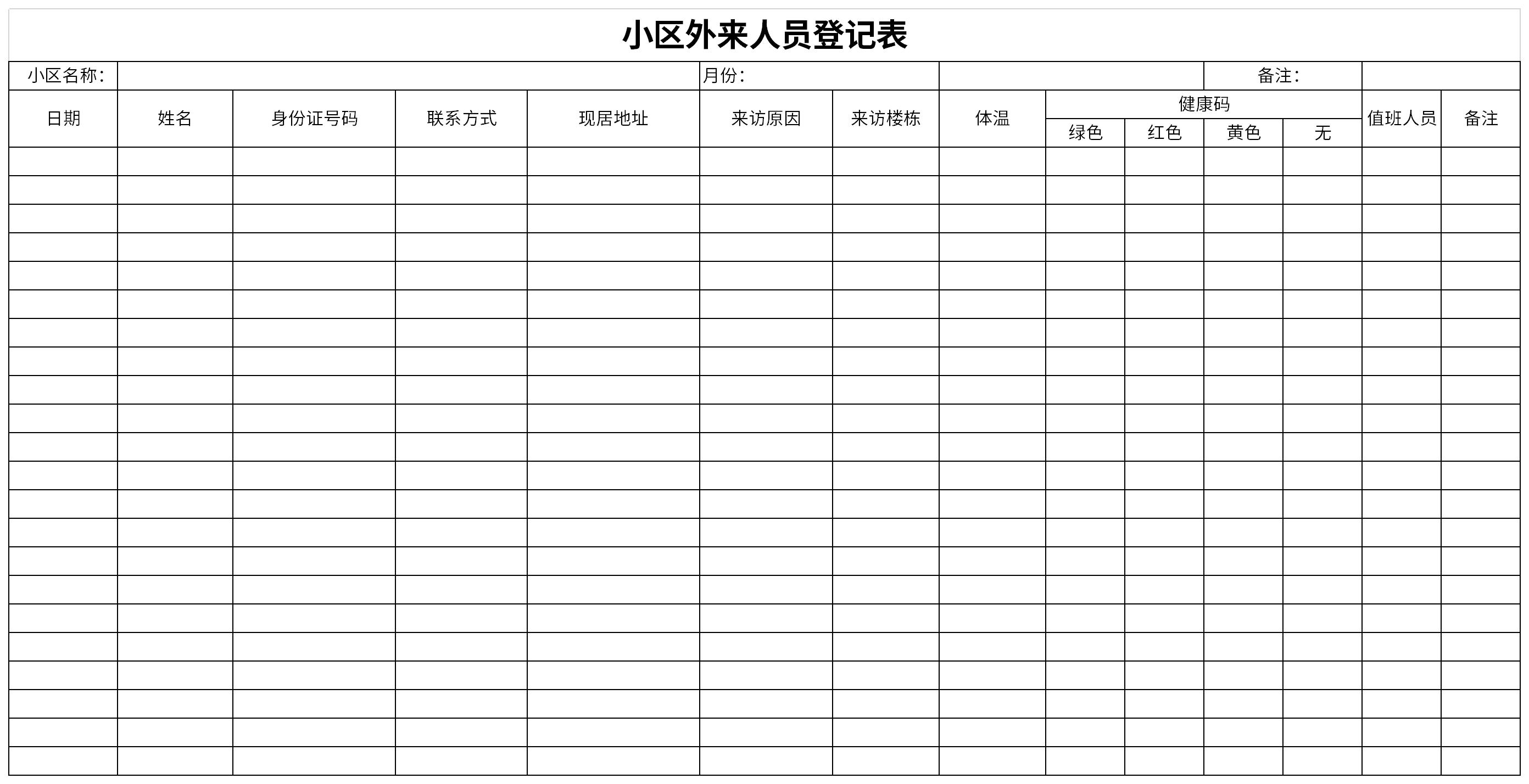 小区外来人员登记表截图