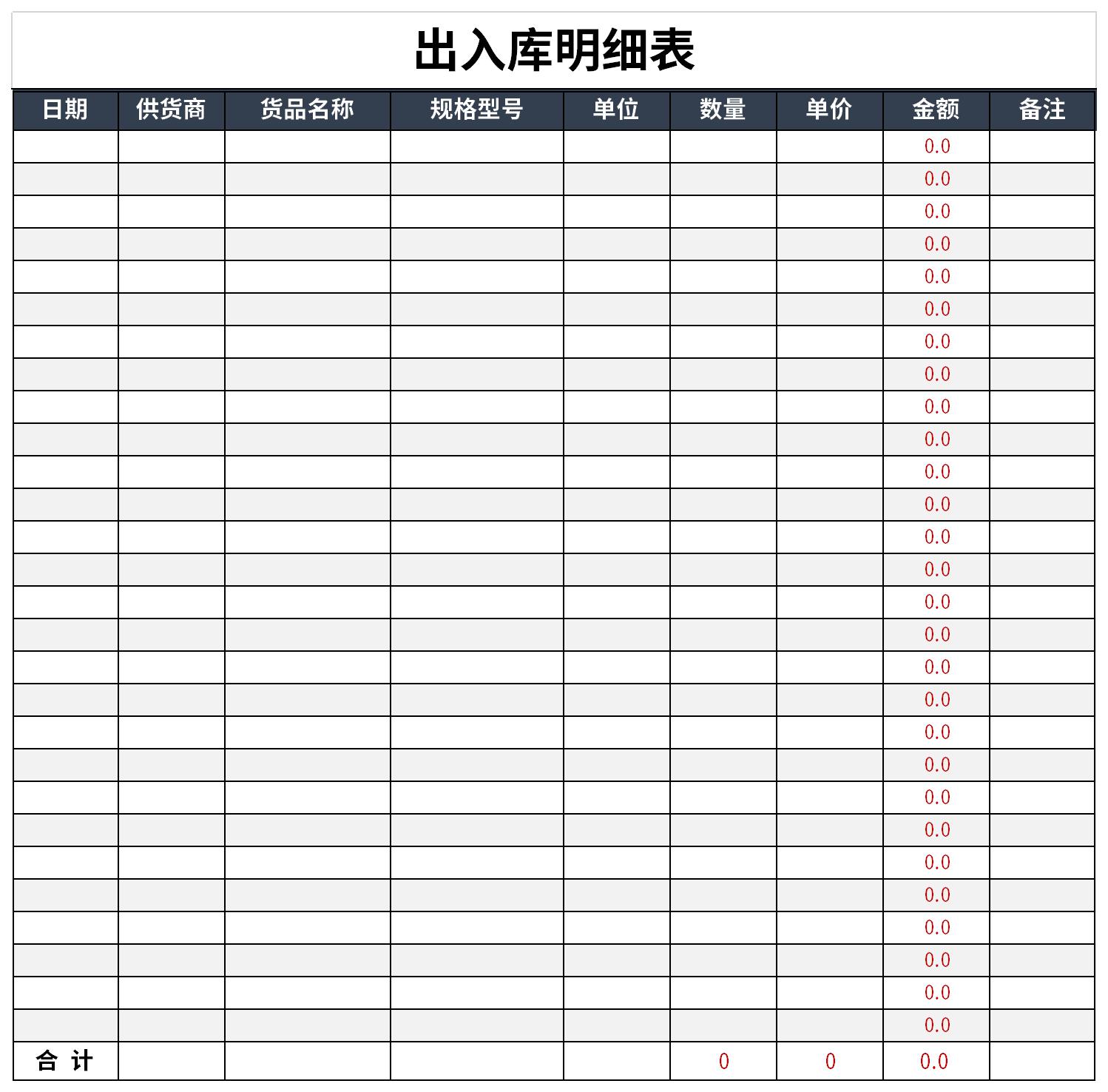 最新出入库明细表截图