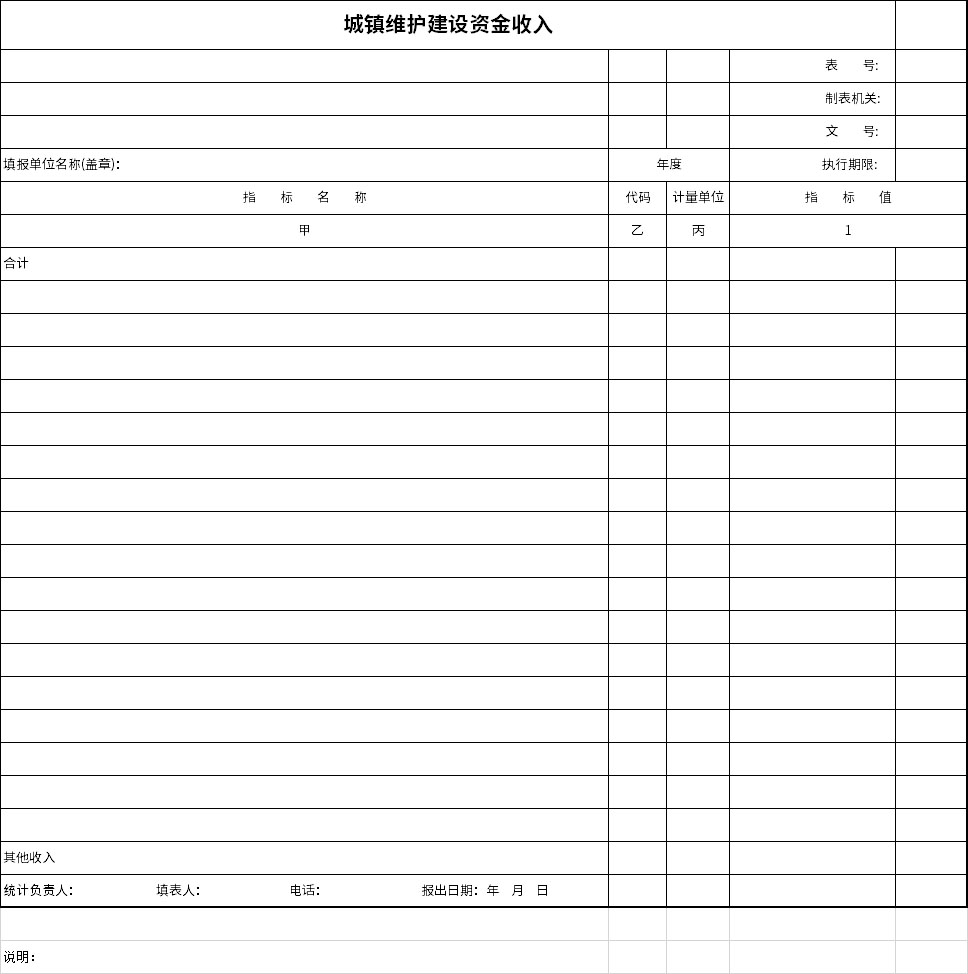 城镇维护建设资金收入表截图