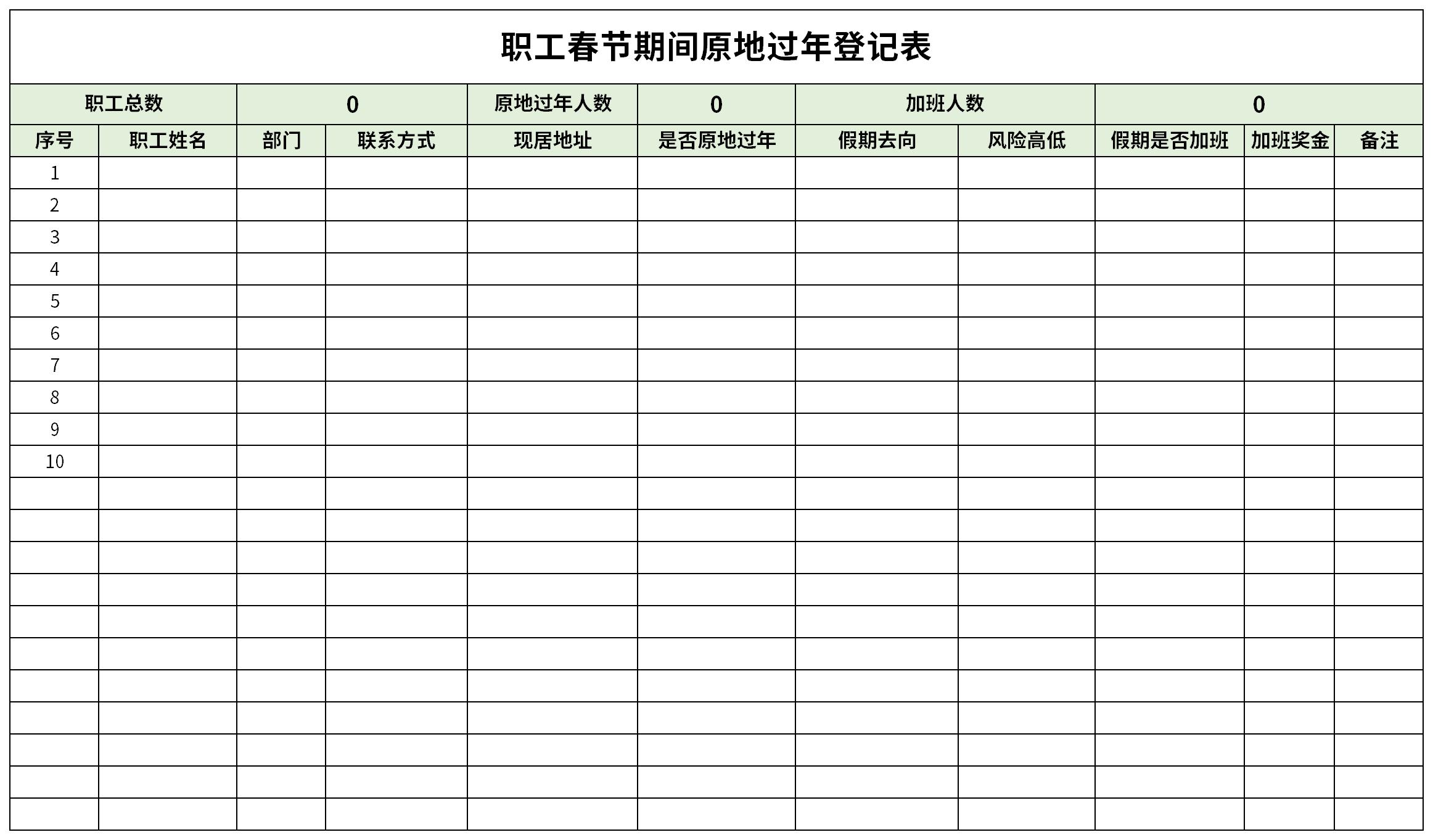 职工春节期间原地过年登记表截图