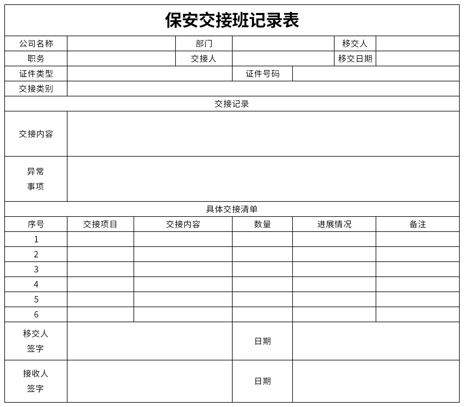 保安交接班记录表截图