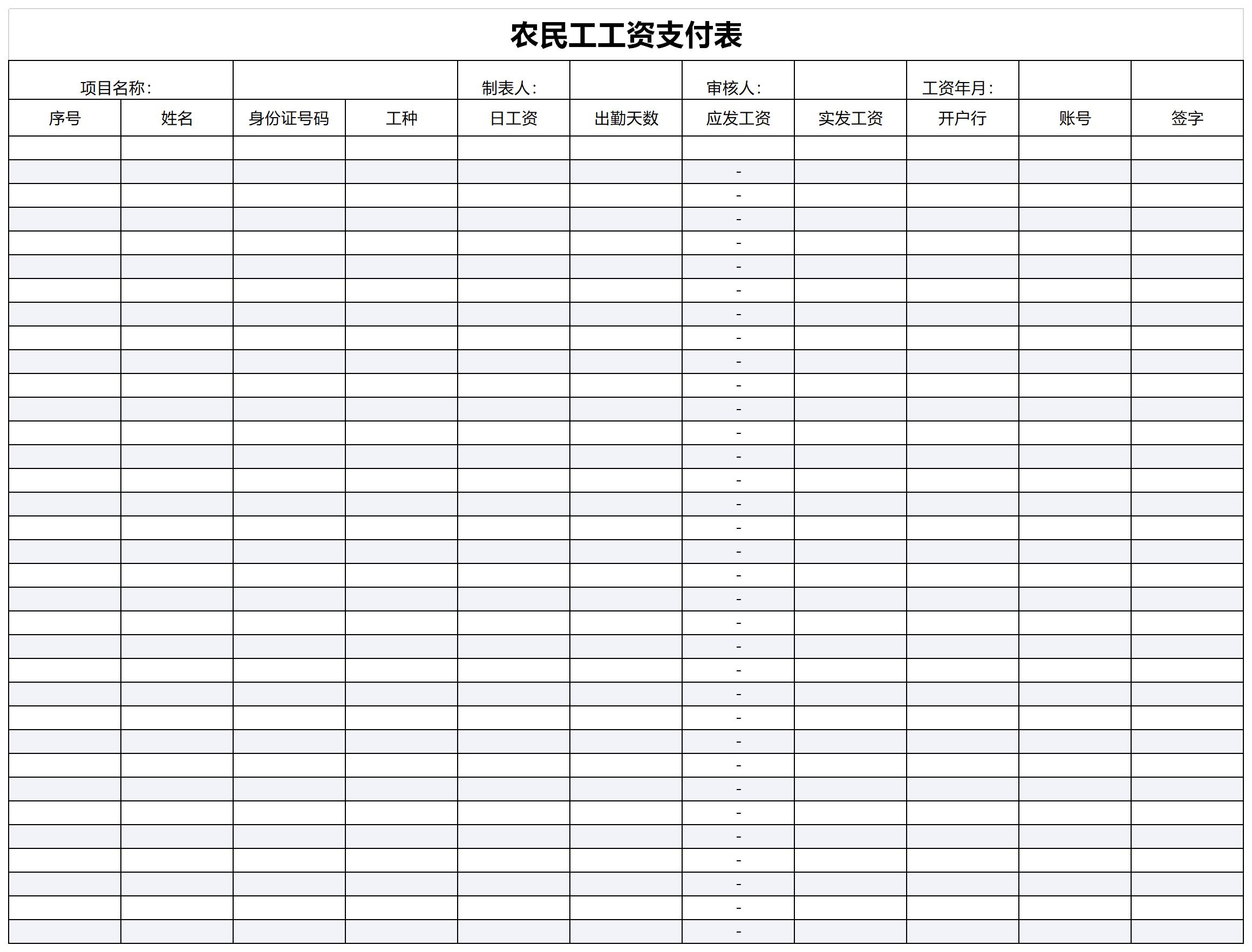 农民工工资支付表截图