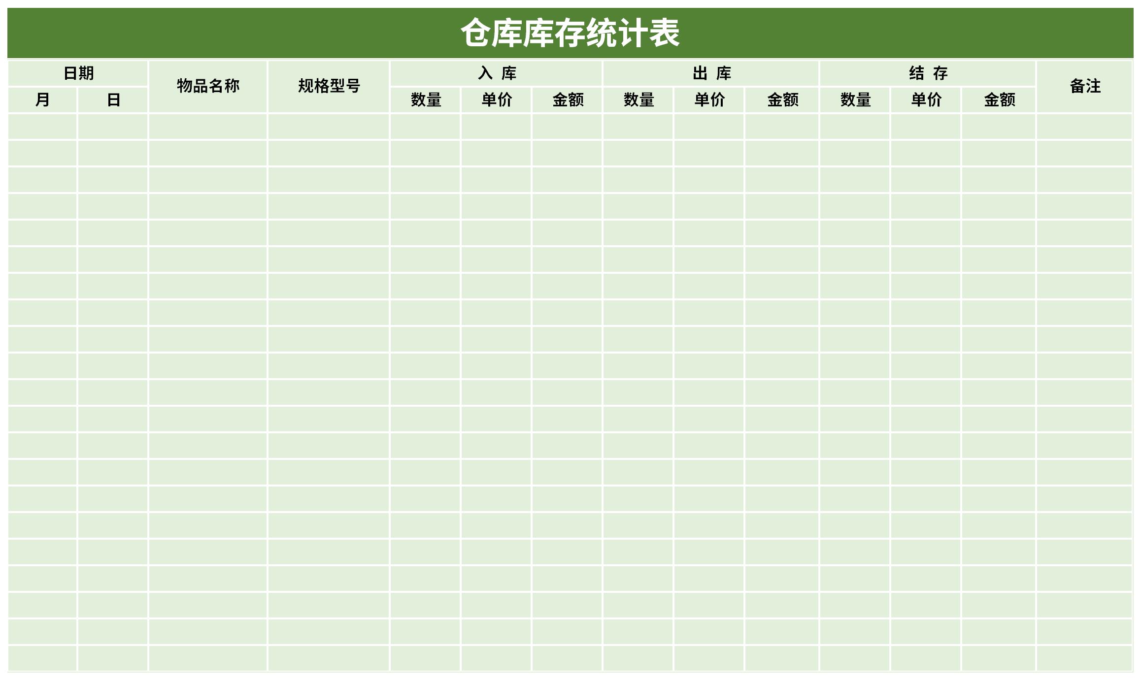 仓库库存统计表模板截图