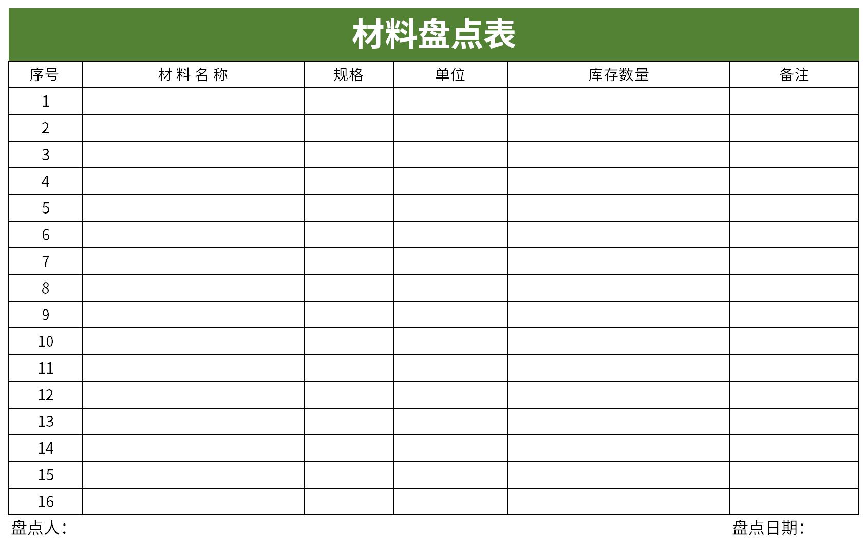 材料盘点表截图