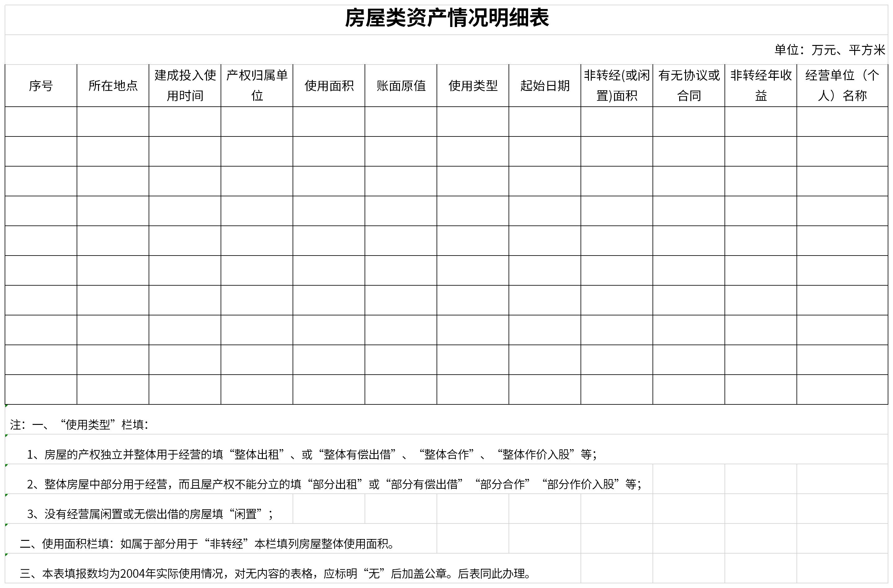 房屋类资产情况明细表截图