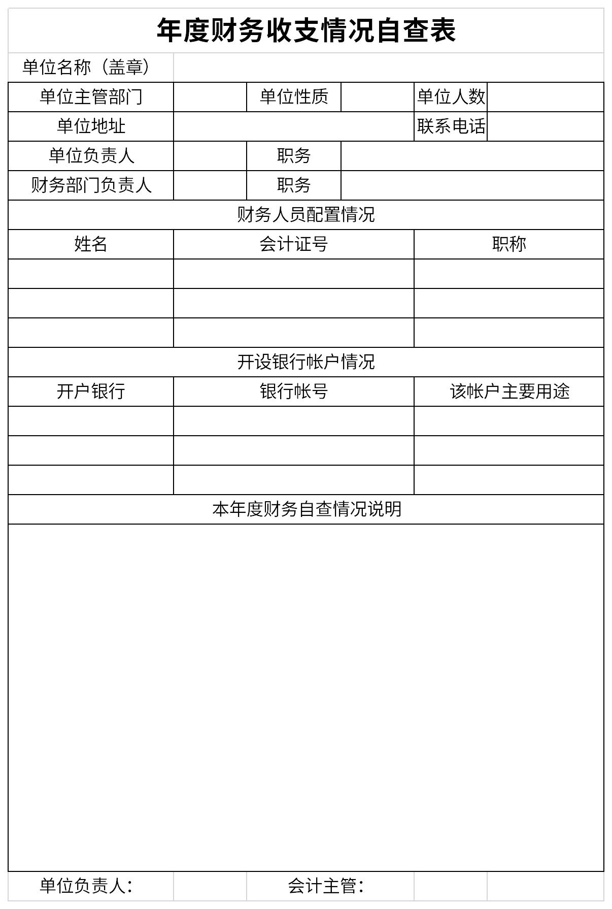 年度财务收支情况自查表截图