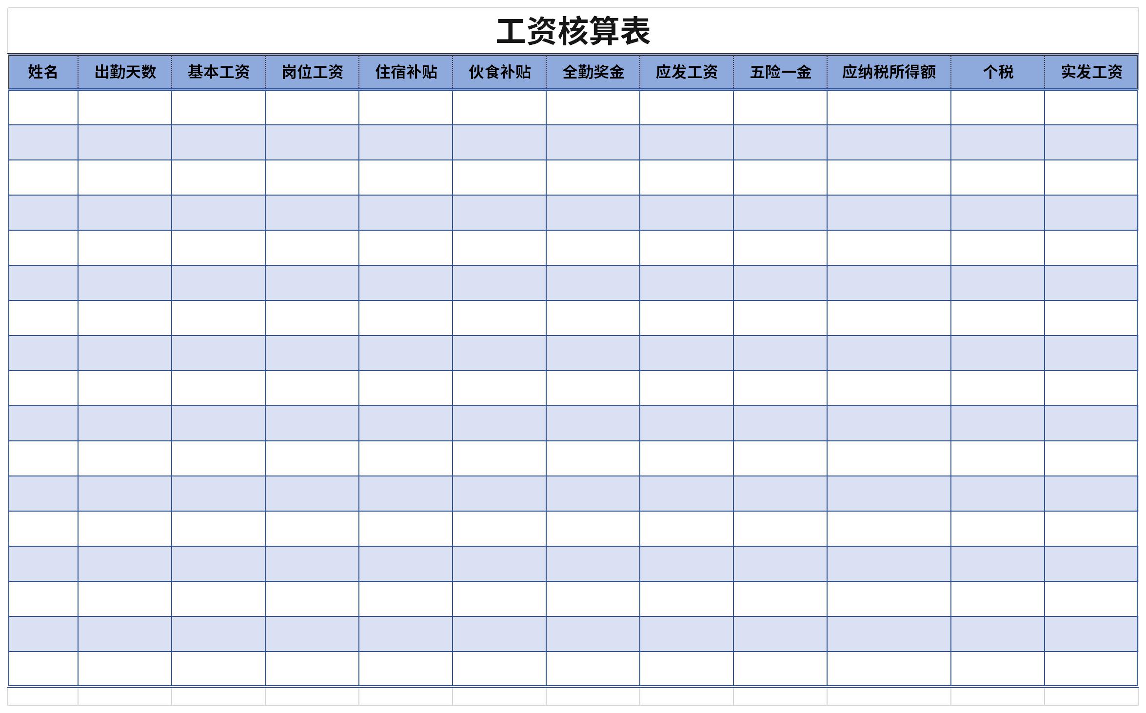 工资核算表截图