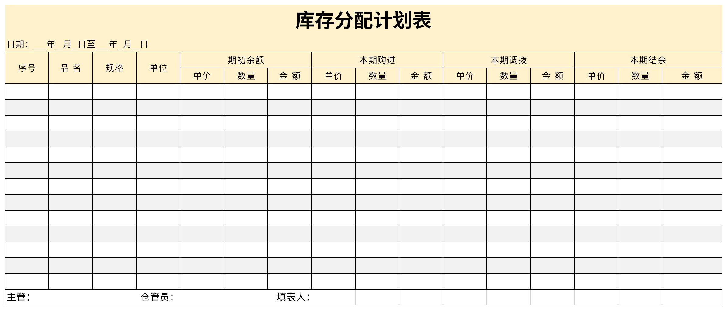 库存分配计划表截图