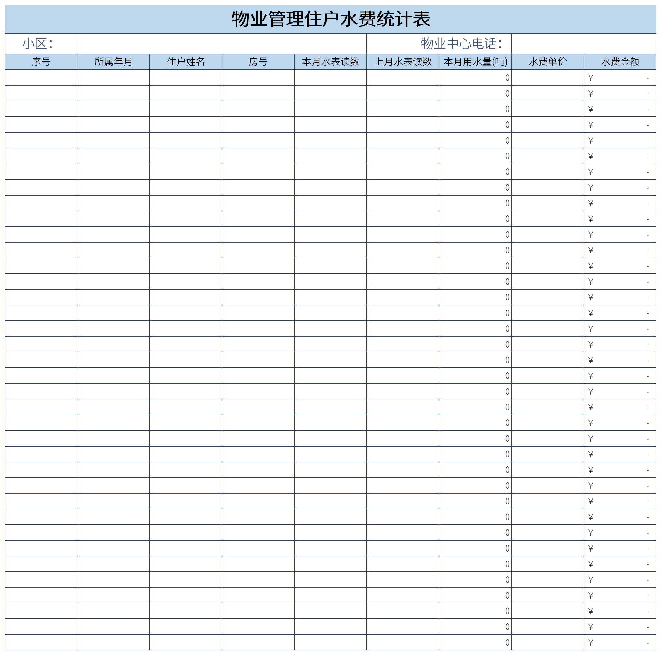 物业管理住户水费统计表截图