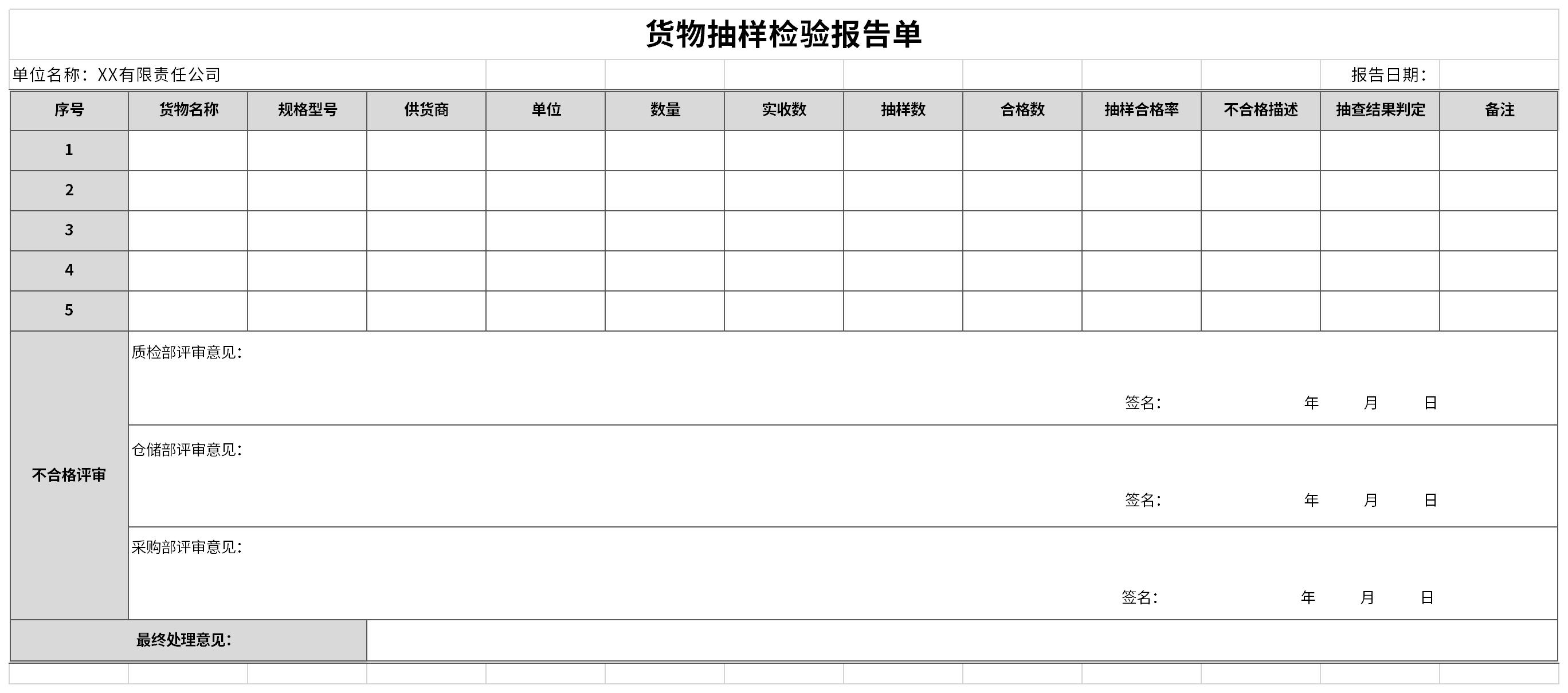 货物抽样检验报告单截图