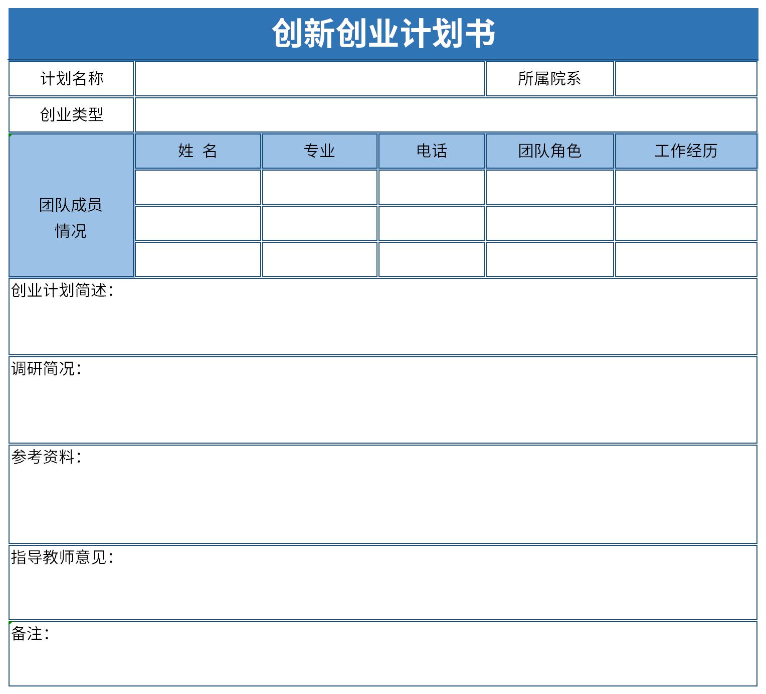 创新创业计划书模板截图