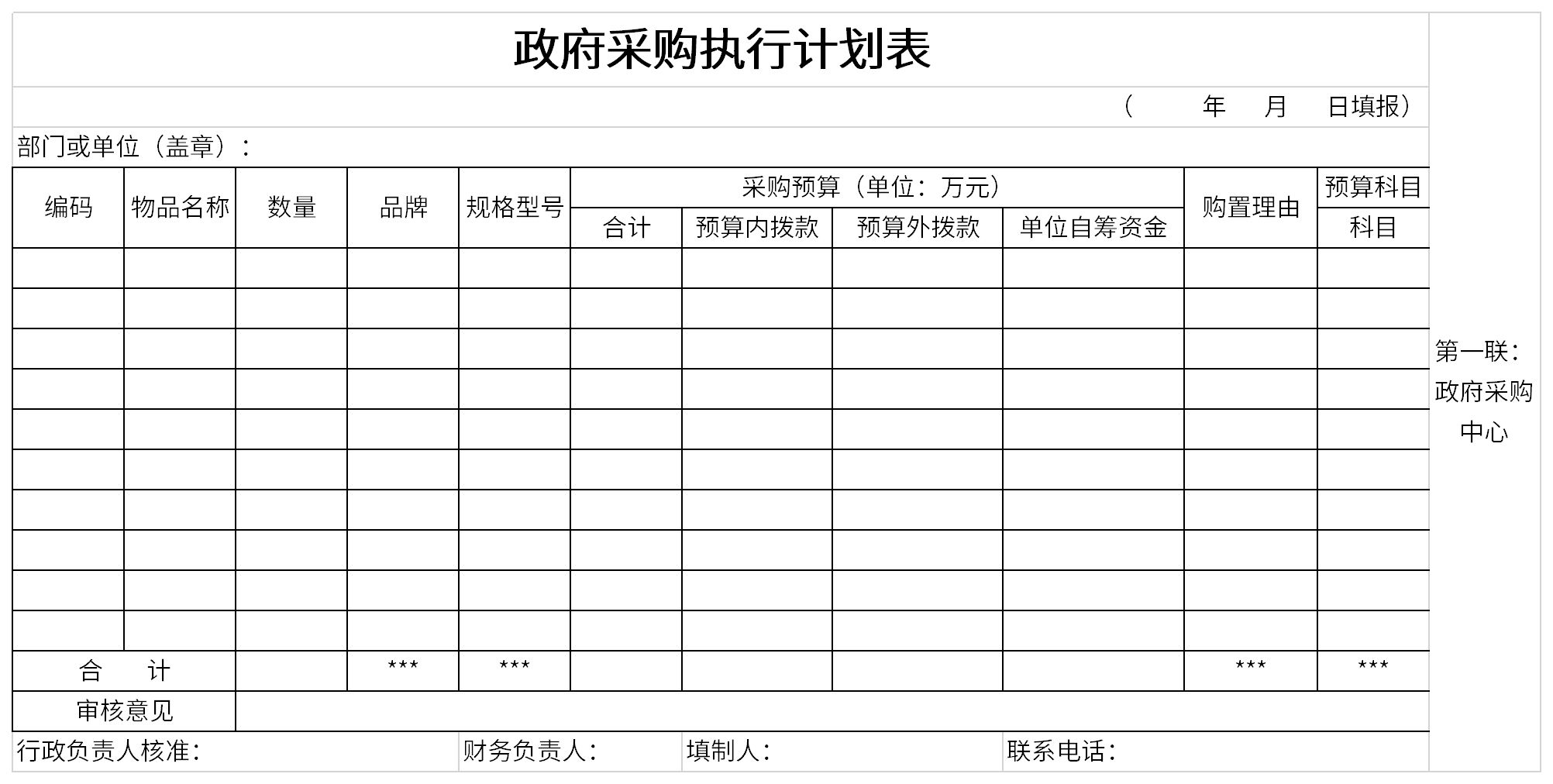 政府采购执行计划表截图