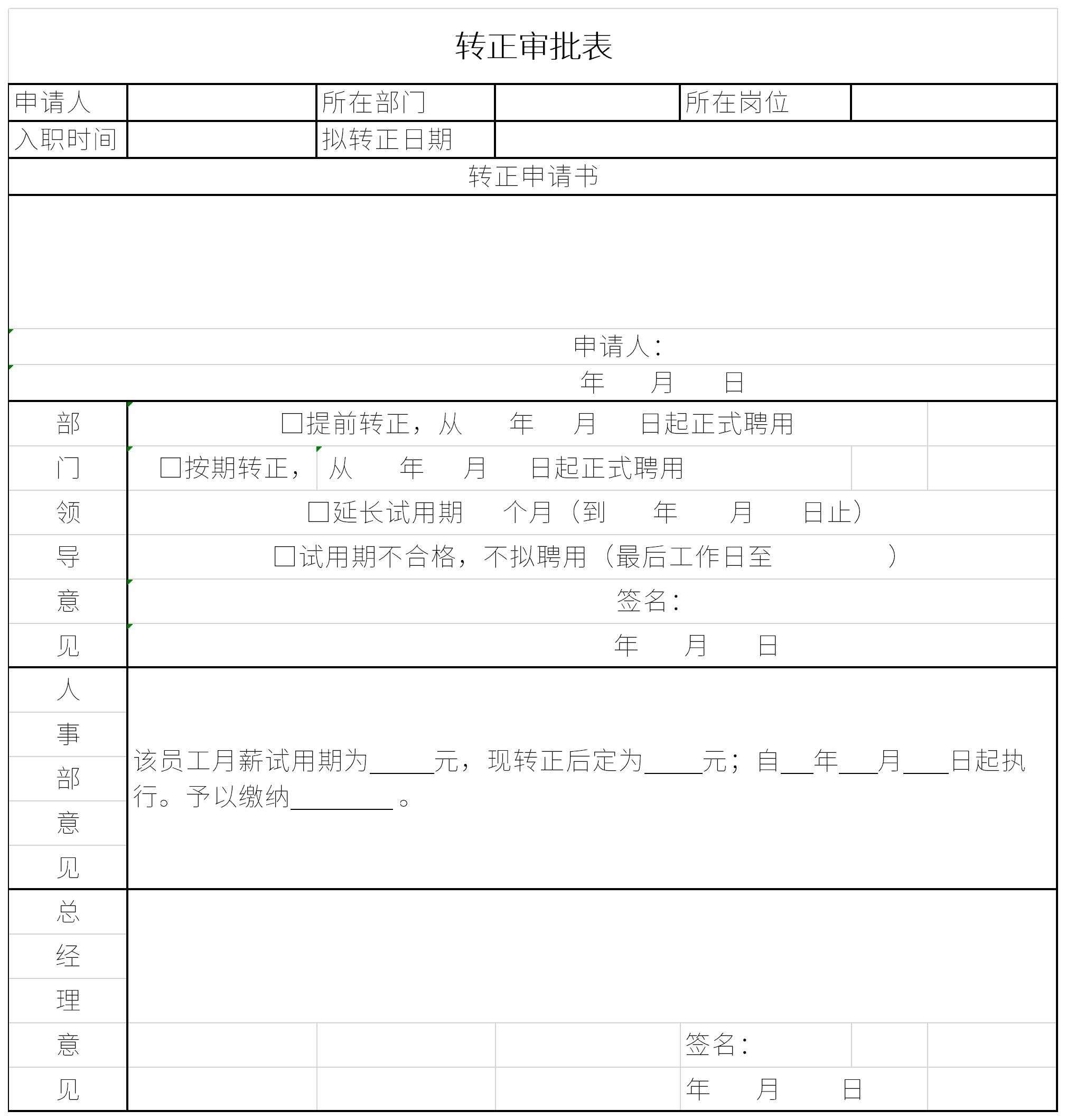 转正定级审批表截图