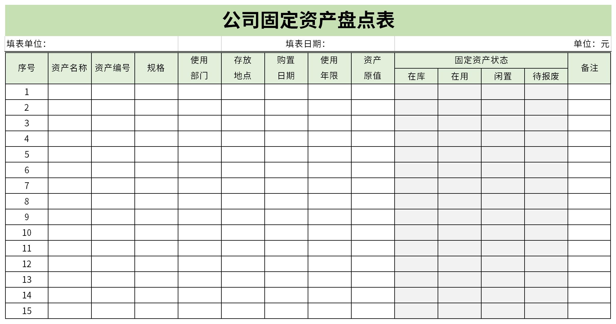 公司固定资产盘点表截图