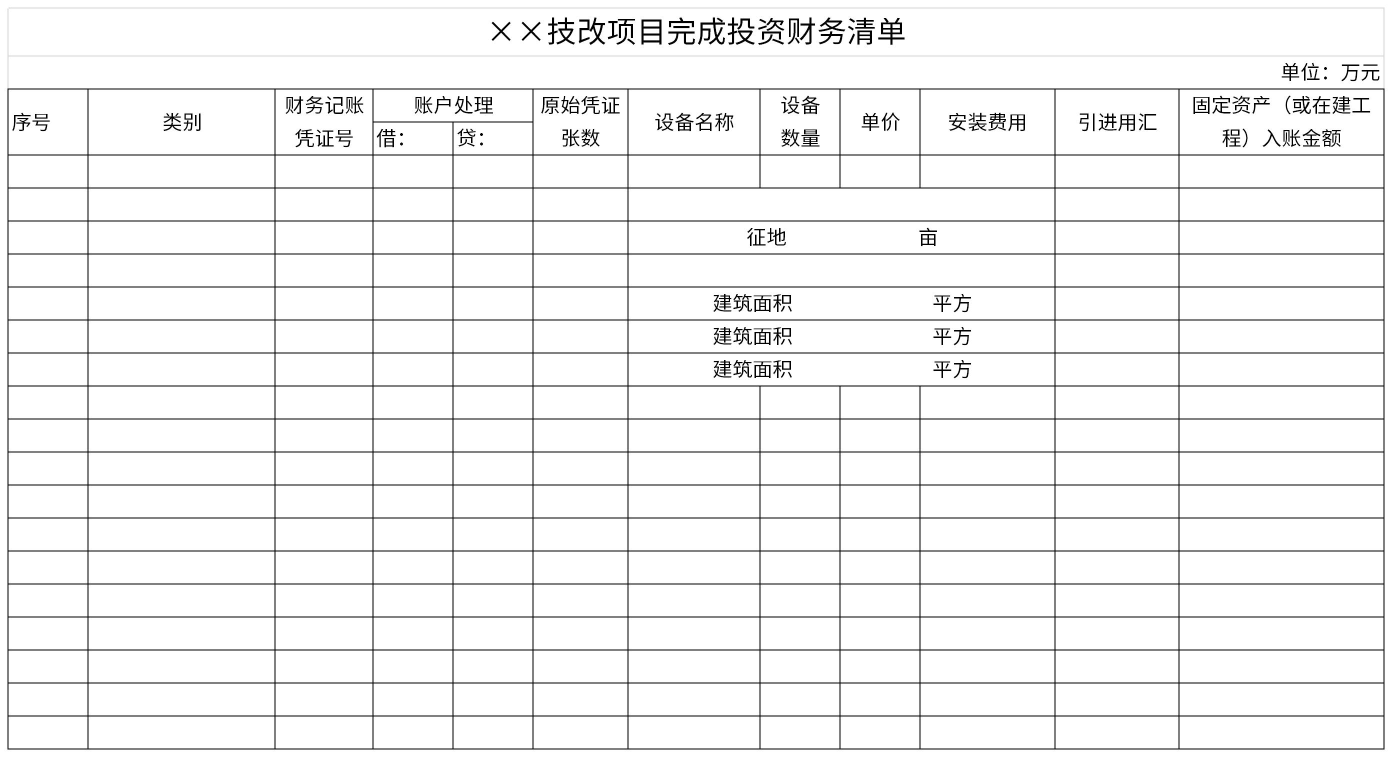 技改项目完成投资财务清单表截图