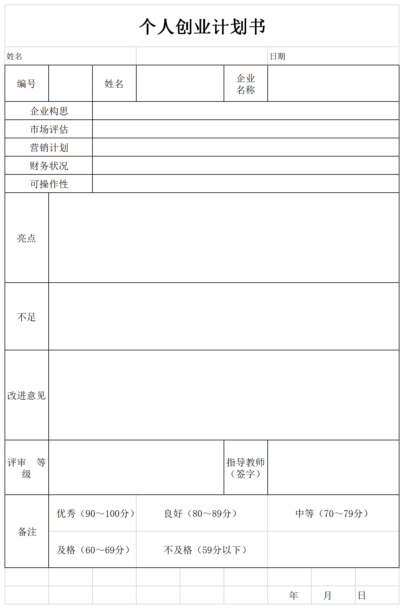 个人创业计划书截图