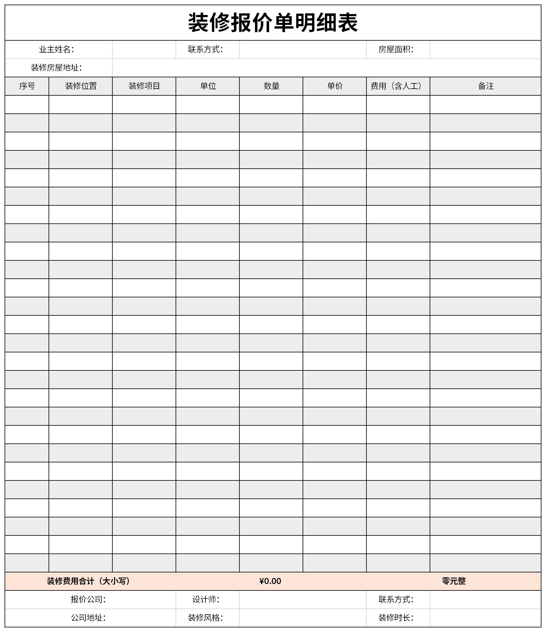 最新装修价格明细表截图