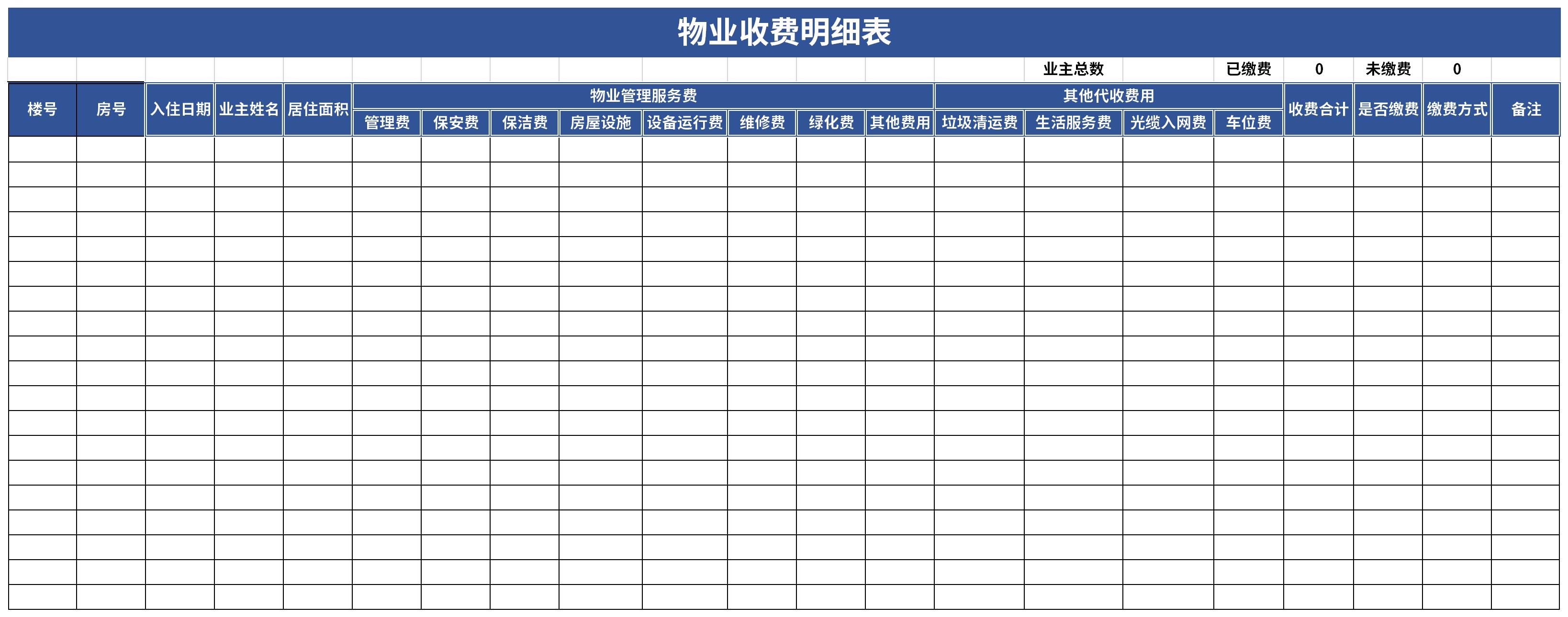 最新物业收费明细表截图