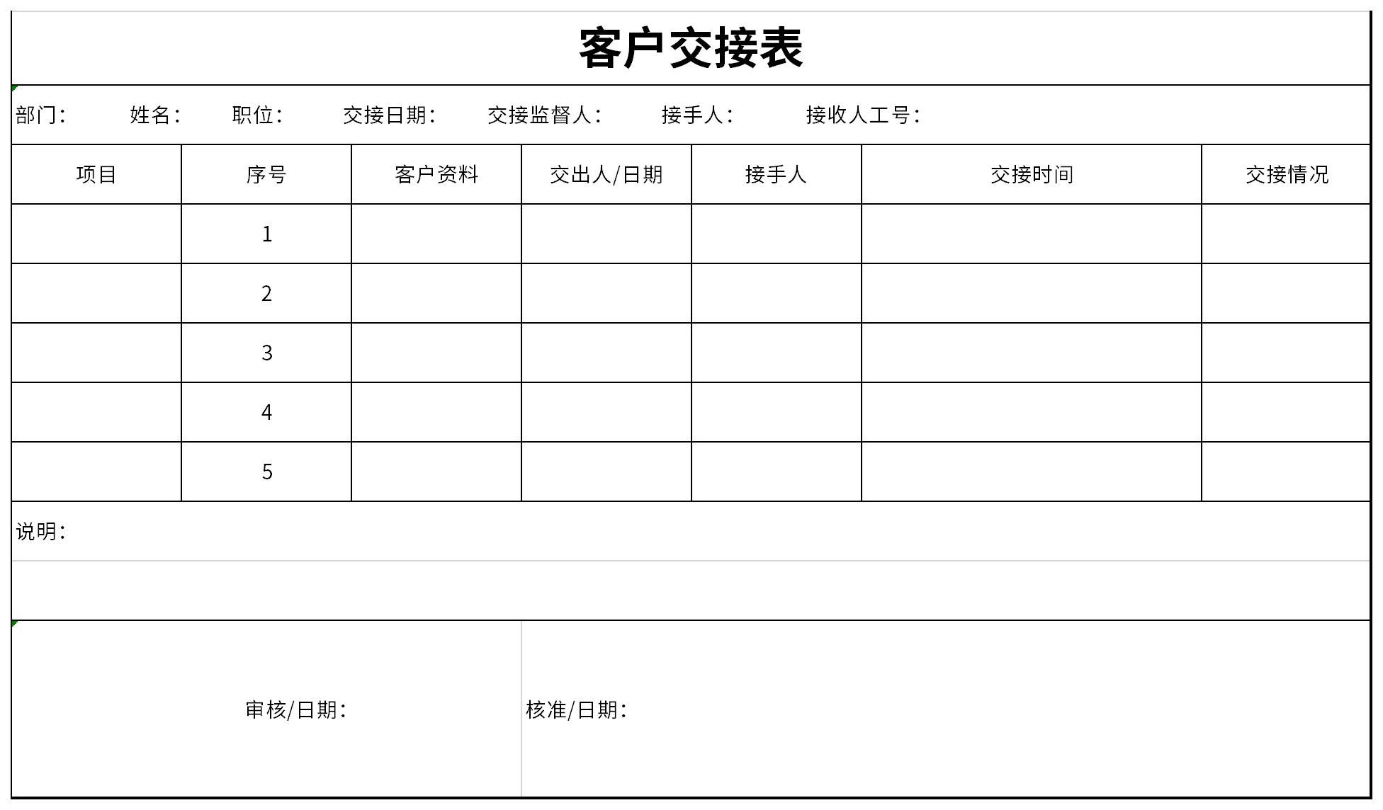 客户交接表截图