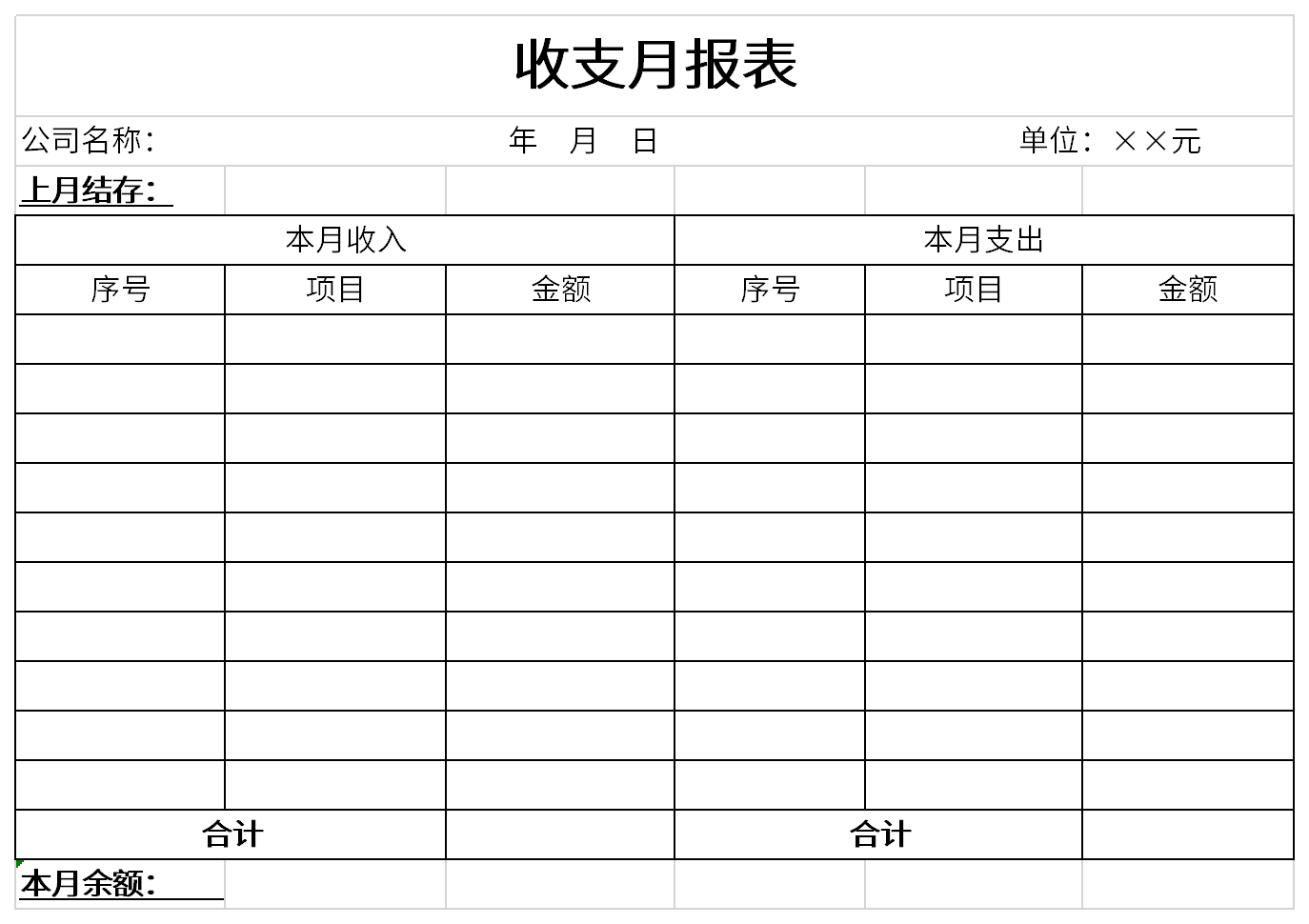 收支月报表截图