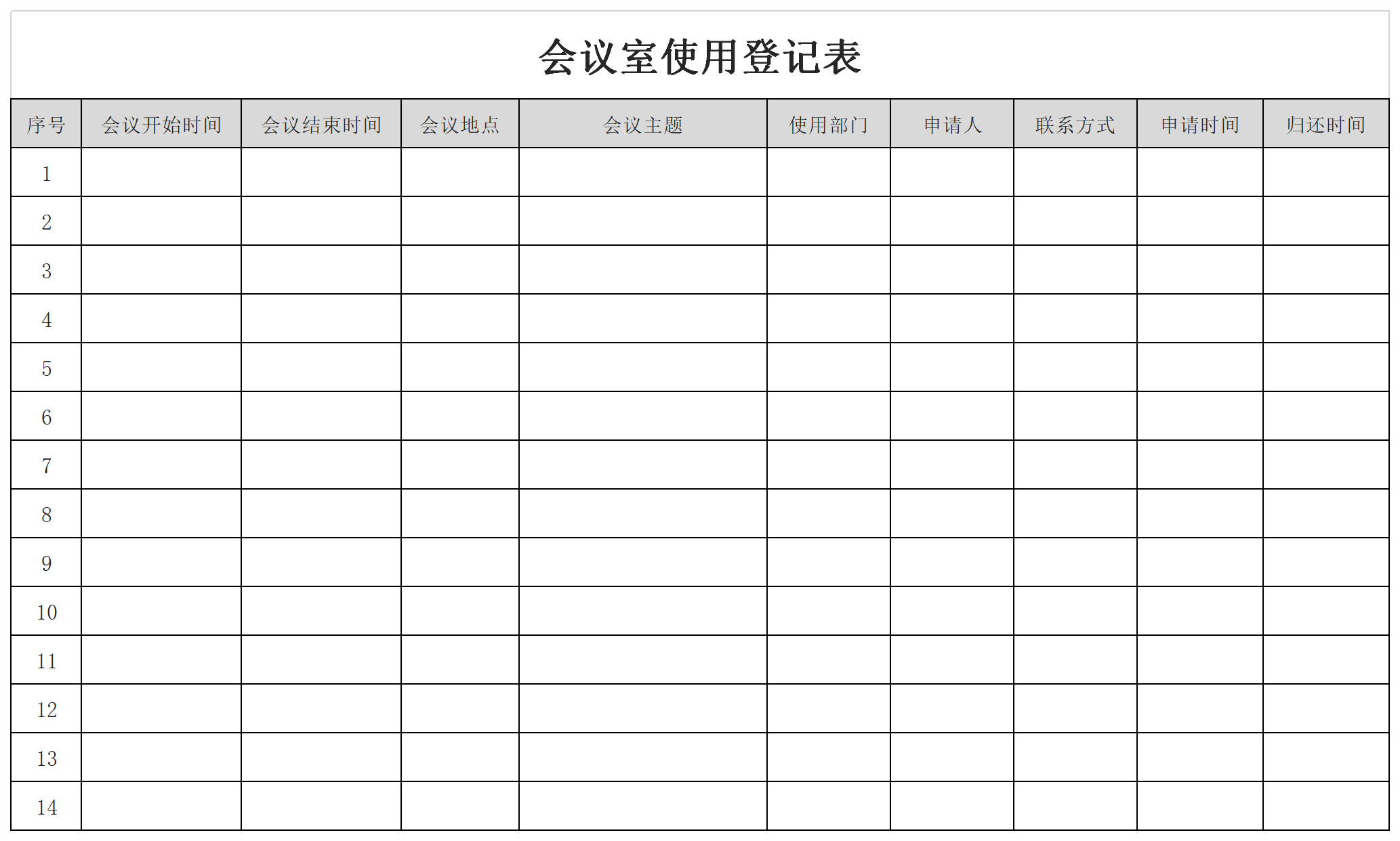 会议室使用登记表截图