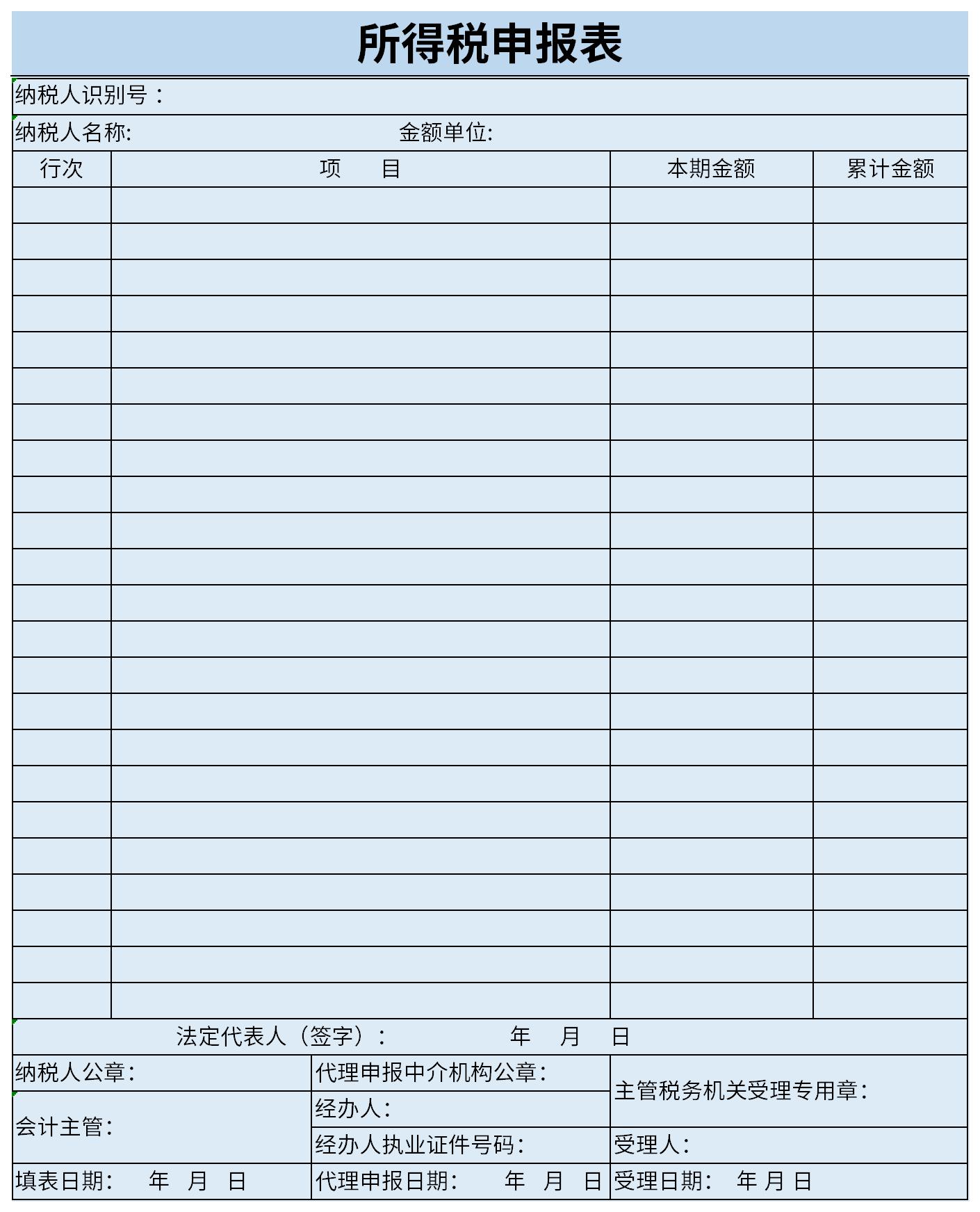 所得税申报表截图