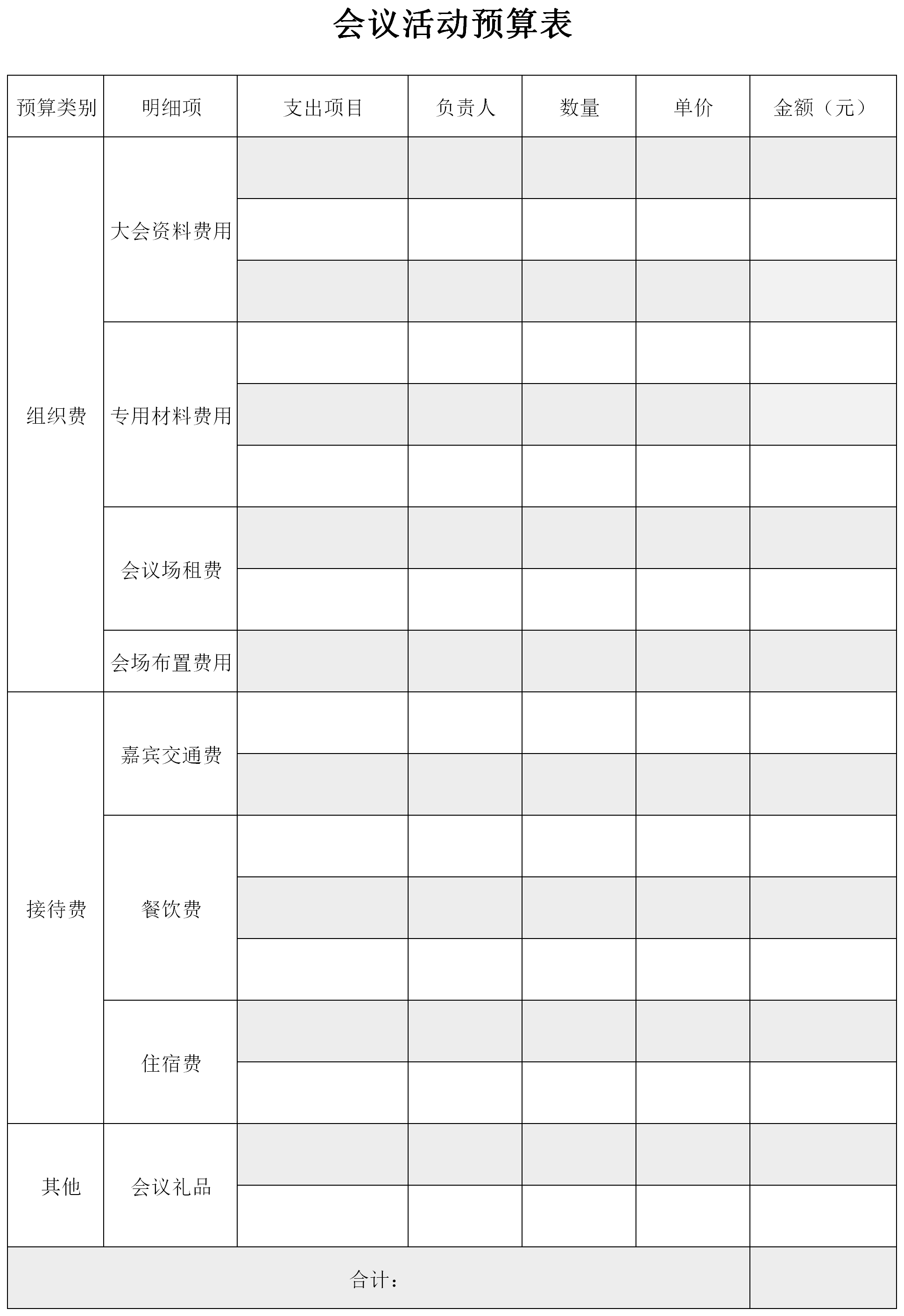 会议活动预算表格截图