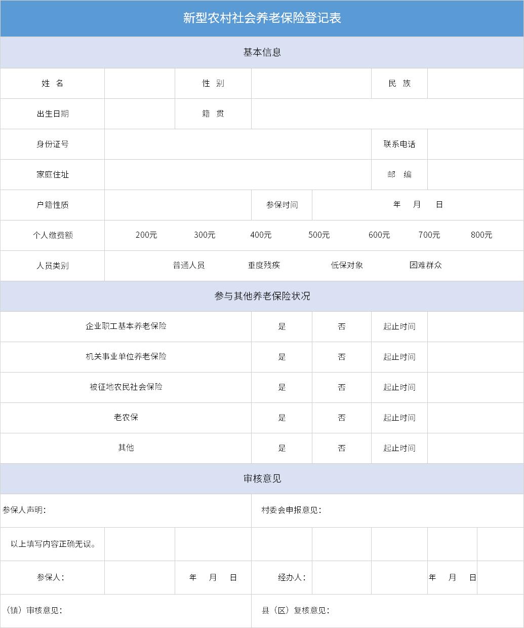 农村社会养老保险登记表截图