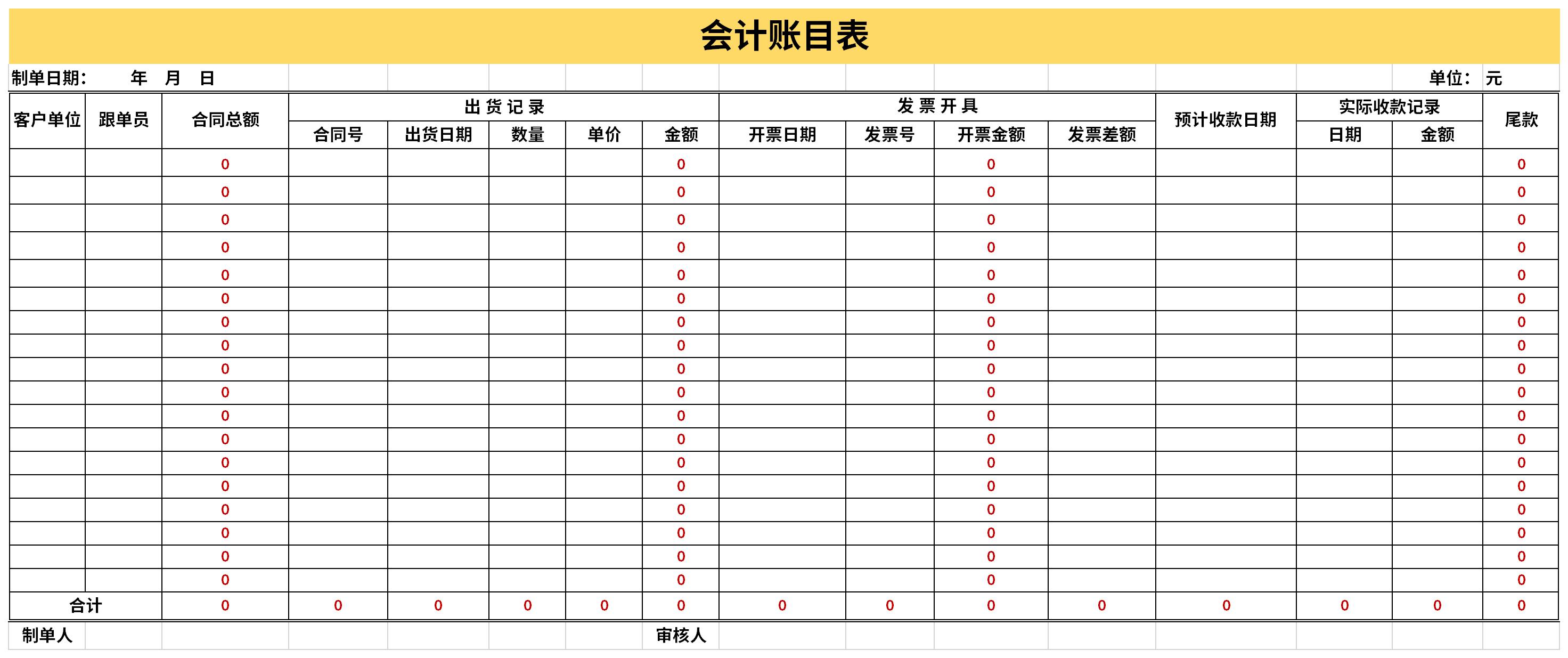 会计账目表截图