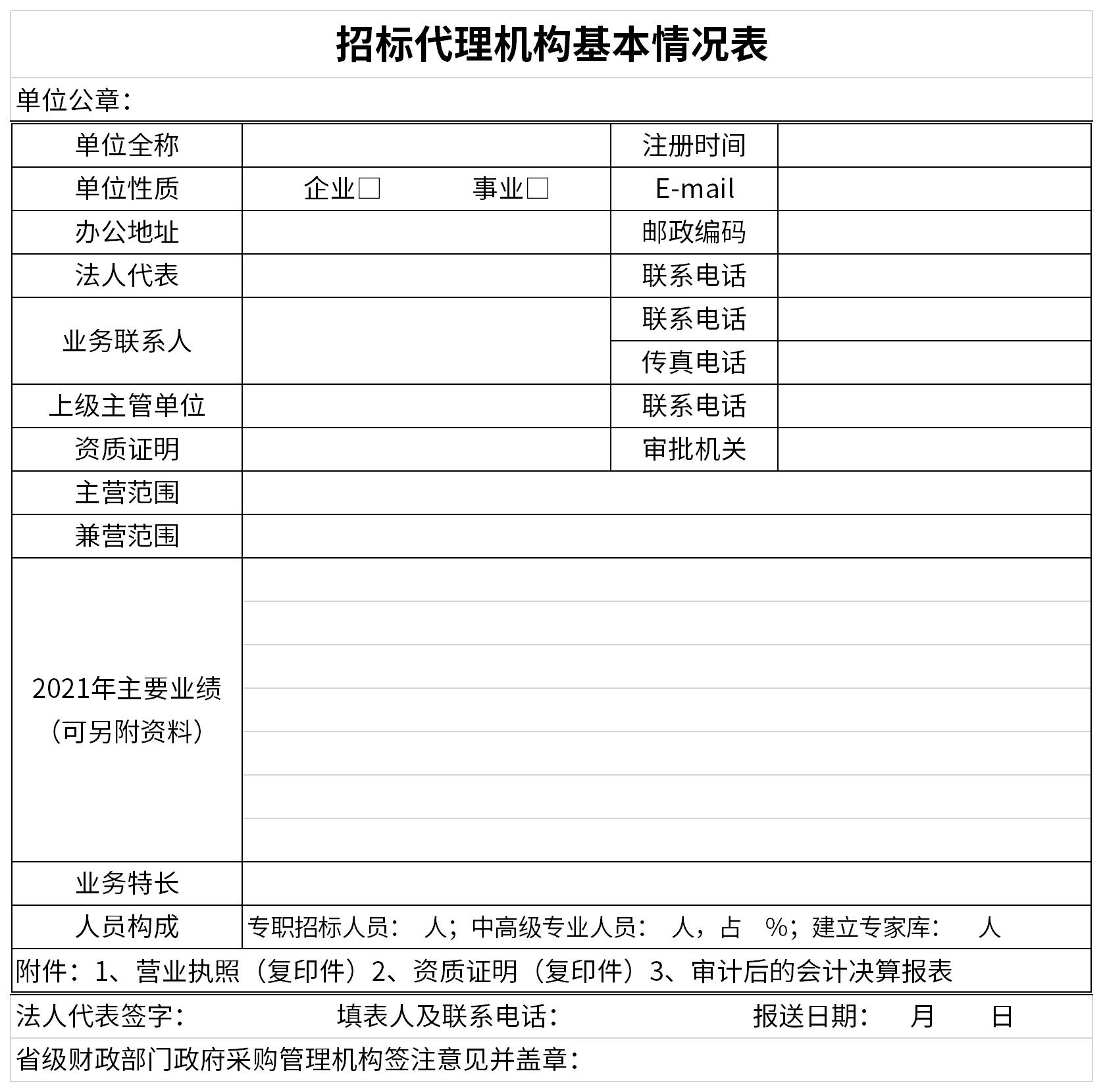 招标代理机构基本情况表截图