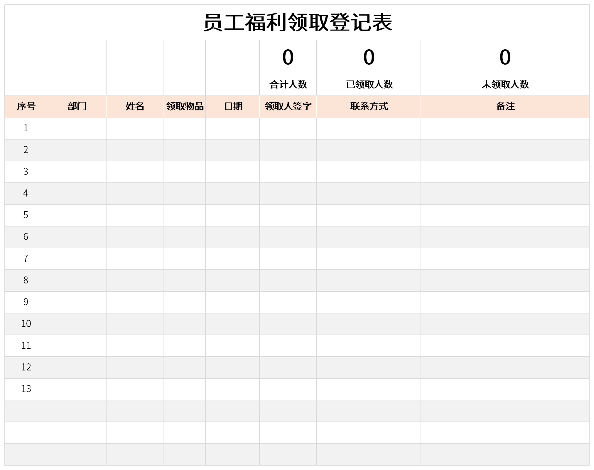 员工福利领取登记表截图