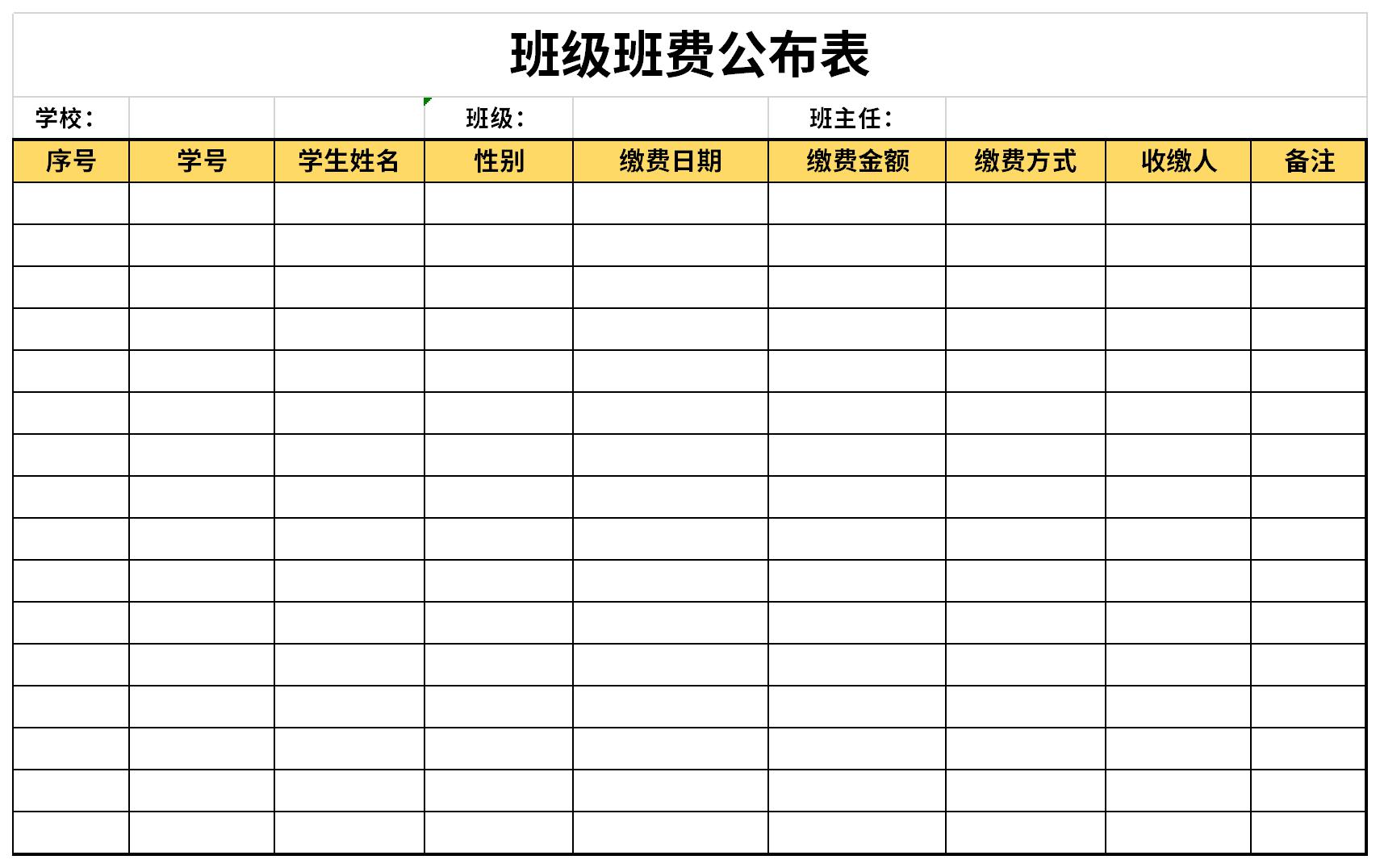 班级班费公布表截图