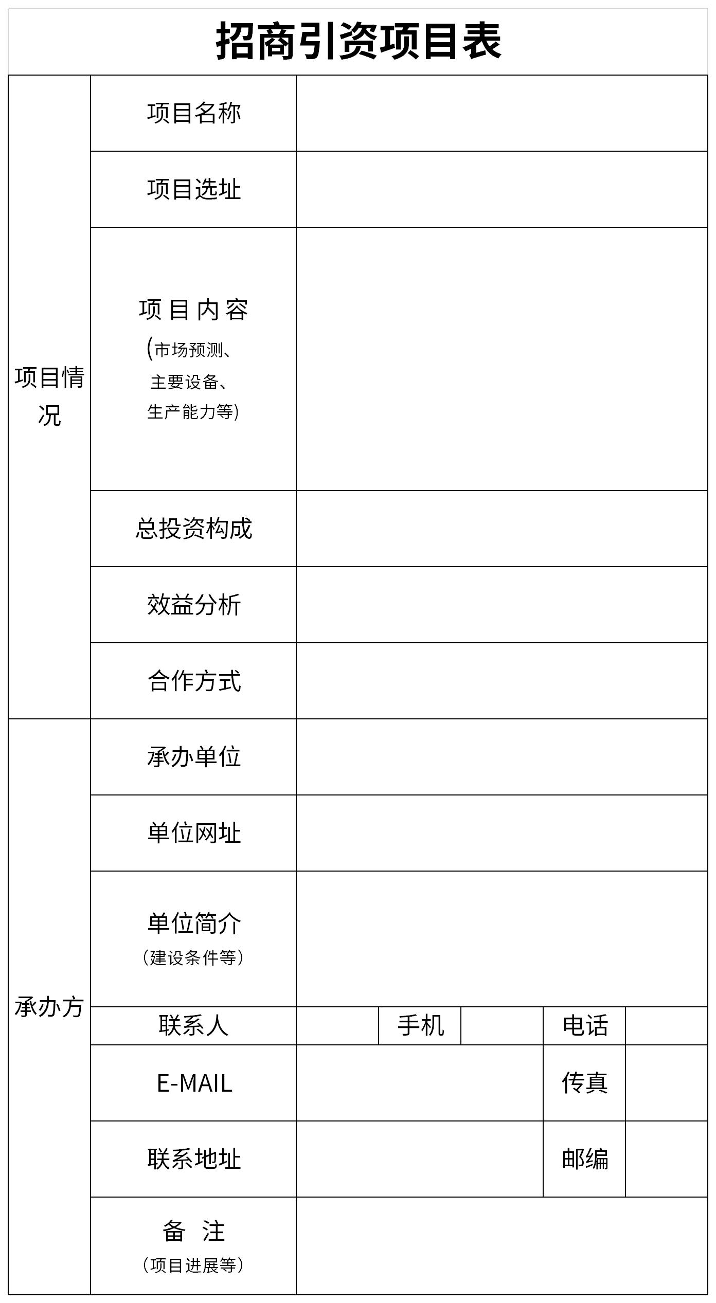 招商引资项目表截图