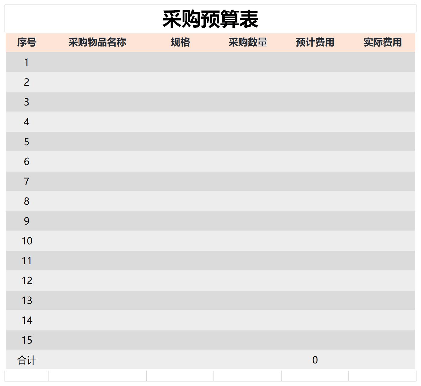 采购预算表截图