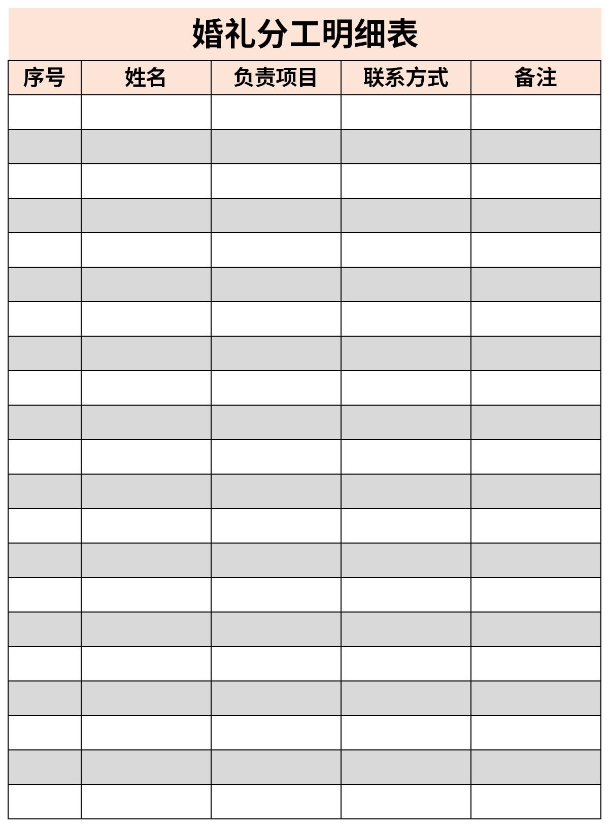 婚礼分工明细表截图