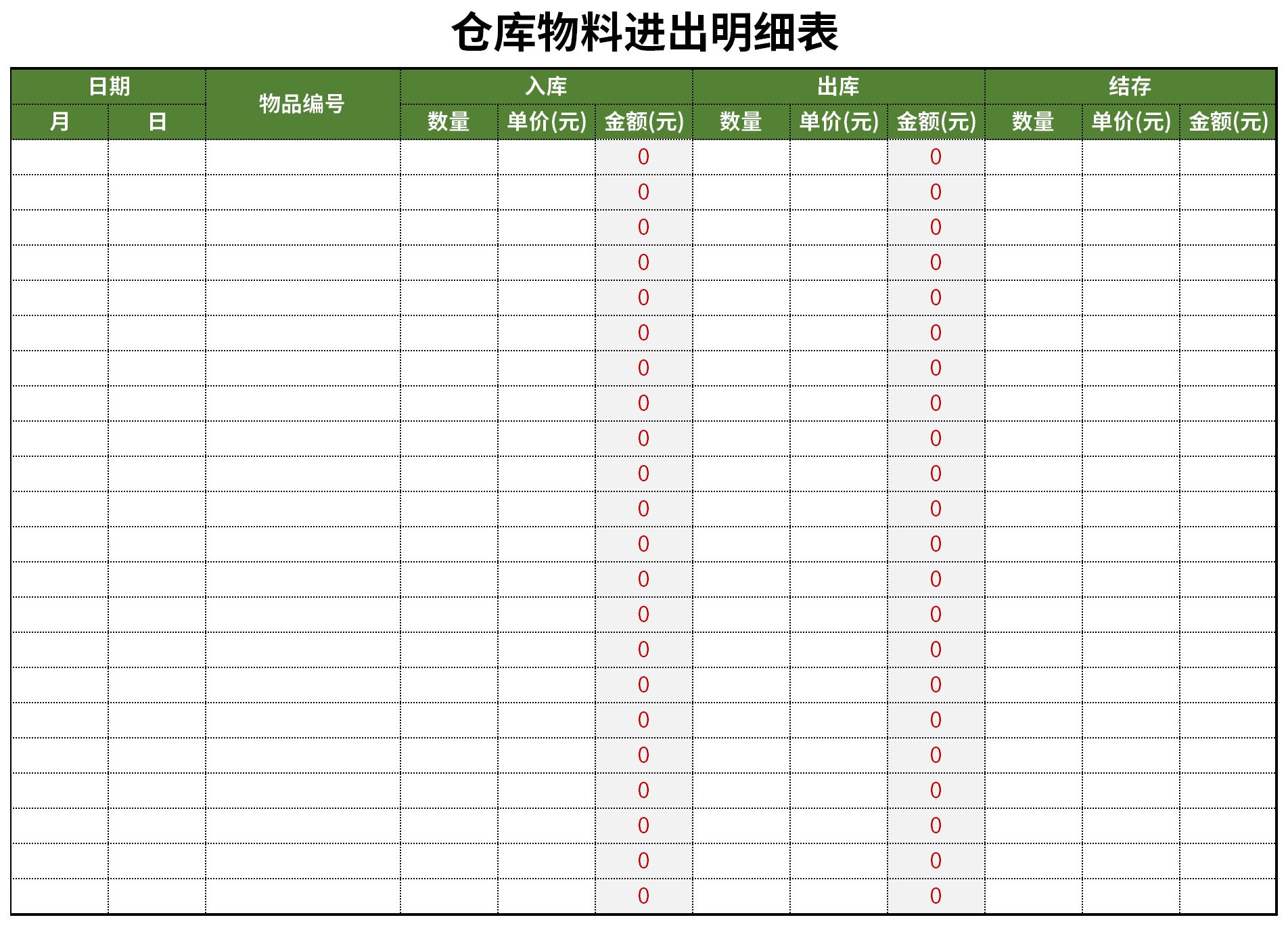 仓库物料进出明细表截图