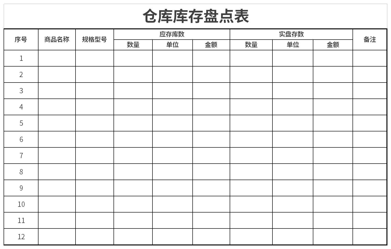 仓库库存盘点表截图