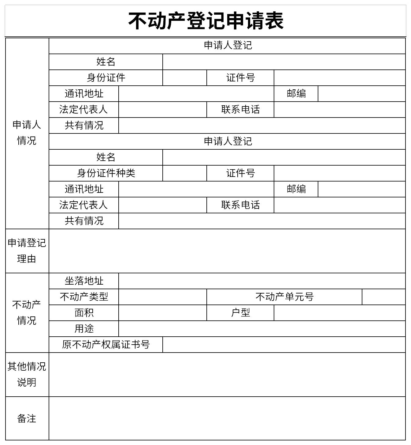 不动产登记申请审批表截图